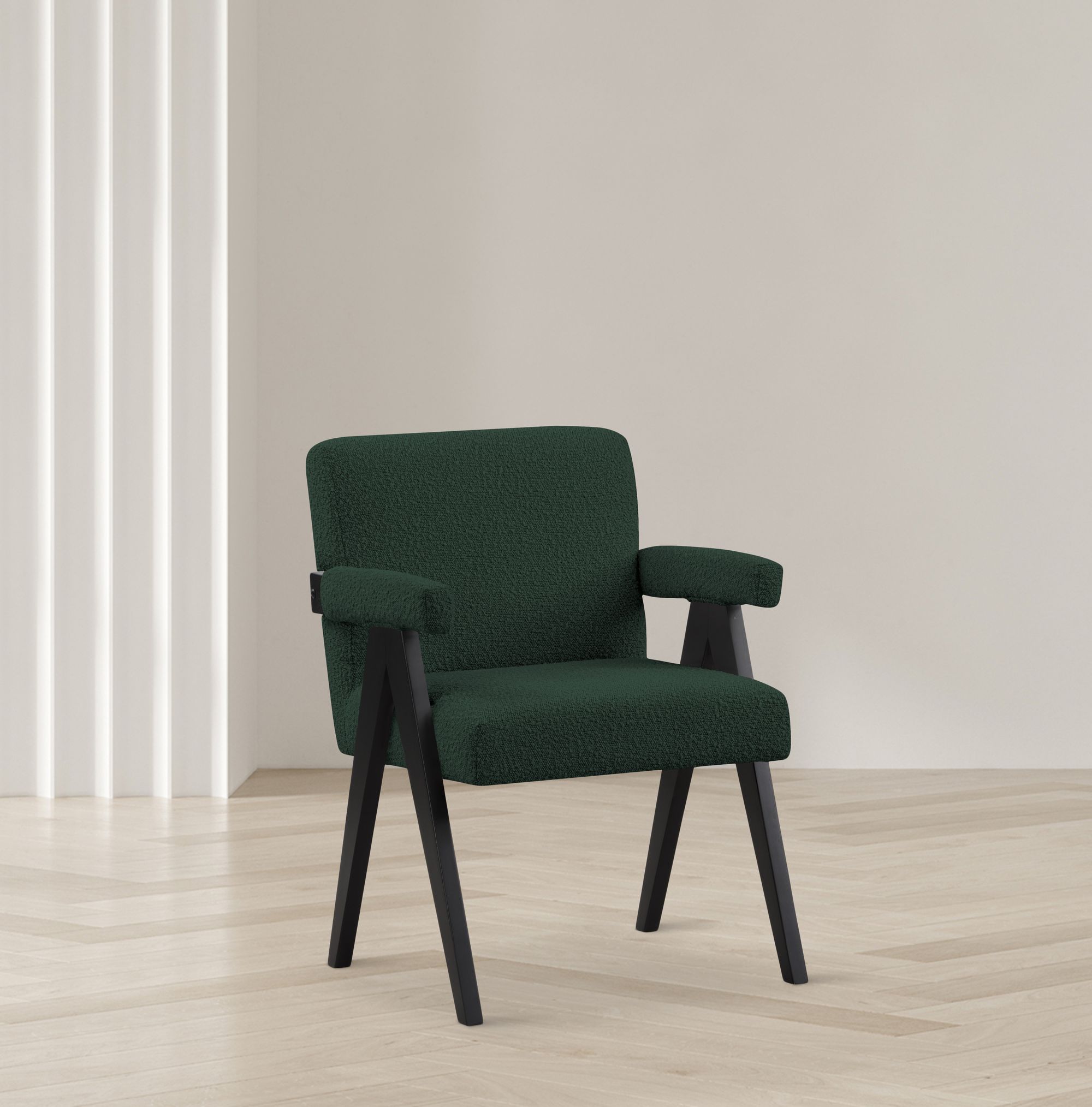 Woodloch Boucle Fabric Accent Chair with Black Finish Solid Wood Frame