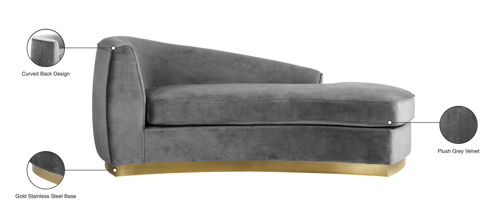 Julian Velvet Chaise Lounge with Stainless Steel Base