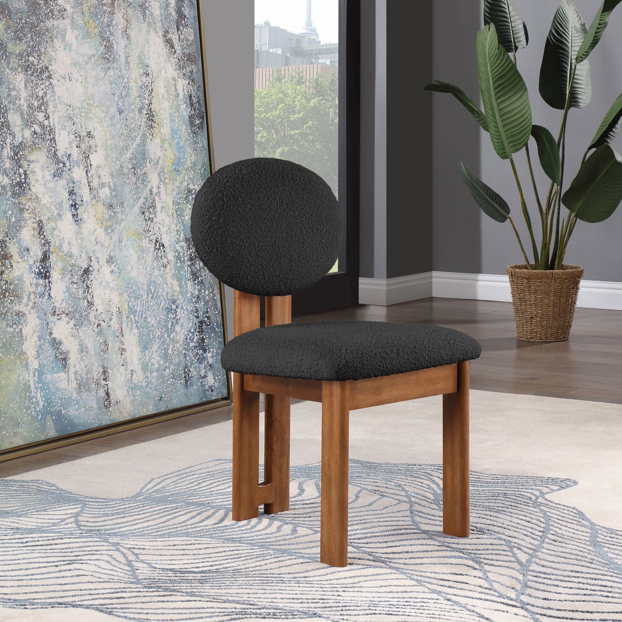 Napa Boucle Fabric Dining Chair with Solid Wood Frame