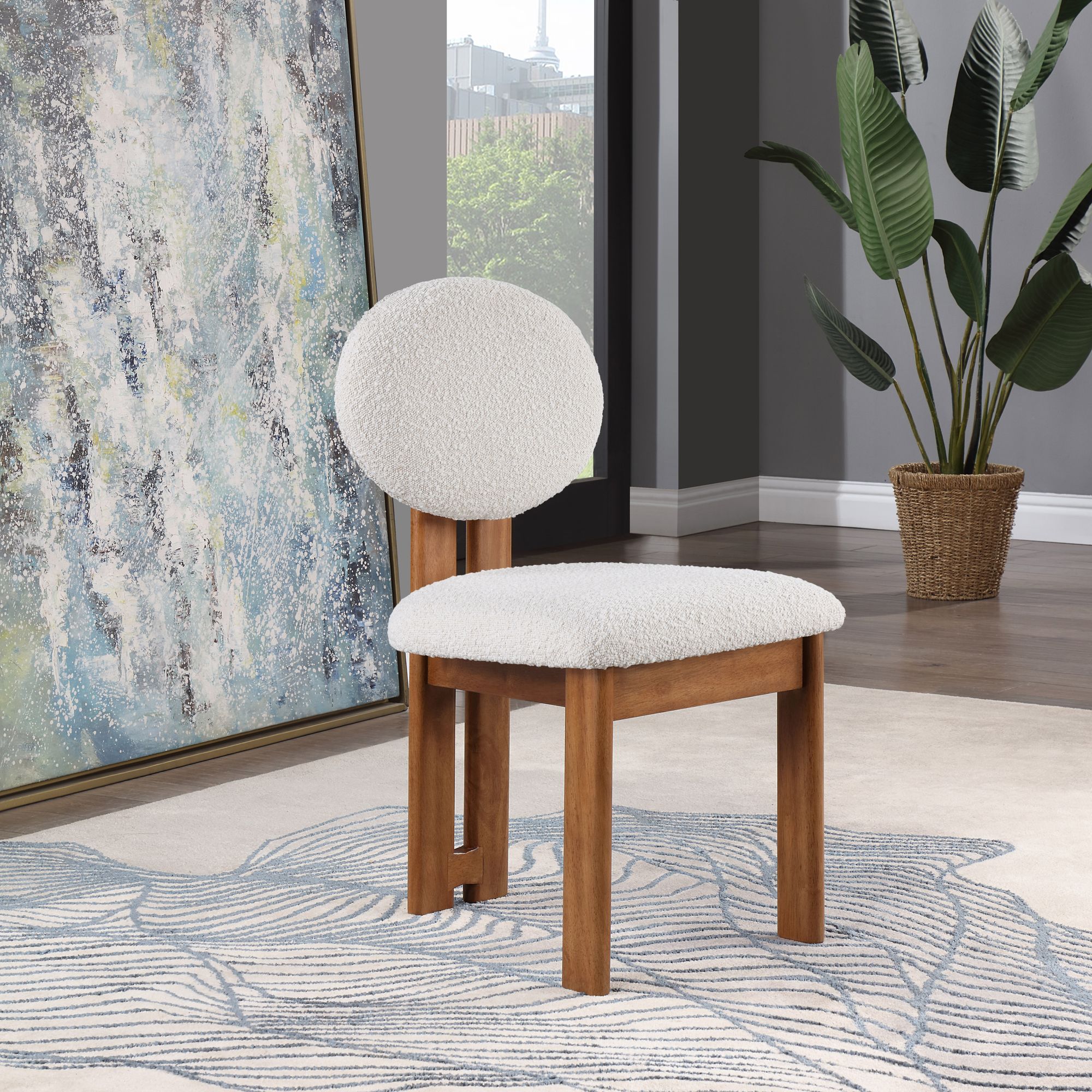 Napa Boucle Fabric Dining Chair with Solid Walnut Wood Frame