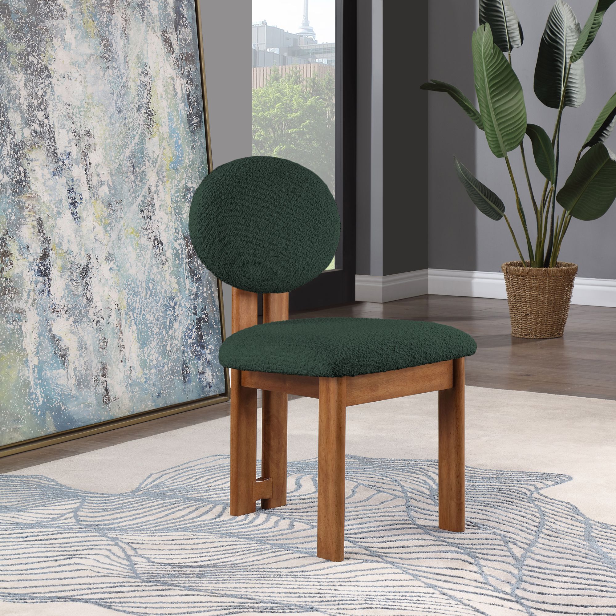 Napa Boucle Fabric Dining Chair with Solid Walnut Wood Frame
