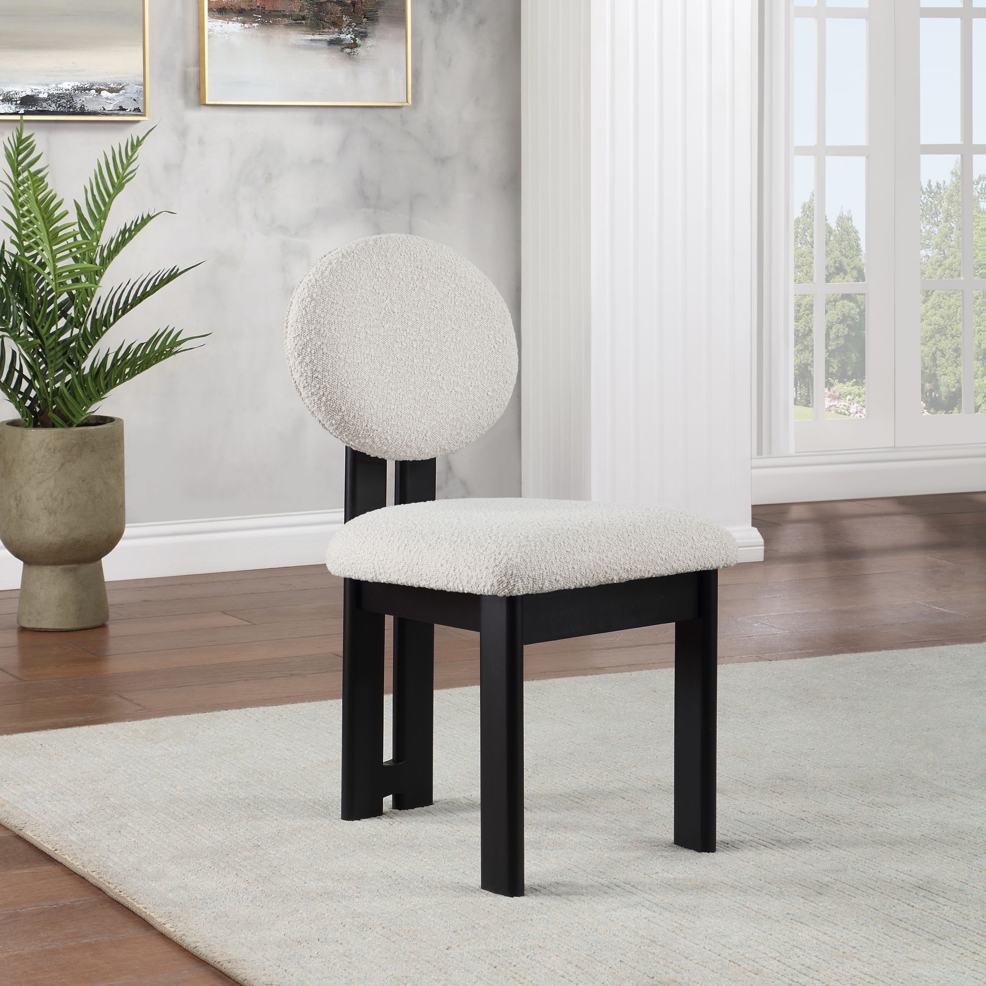 Napa Boucle Fabric Dining Chair with Solid Black Wood Frame