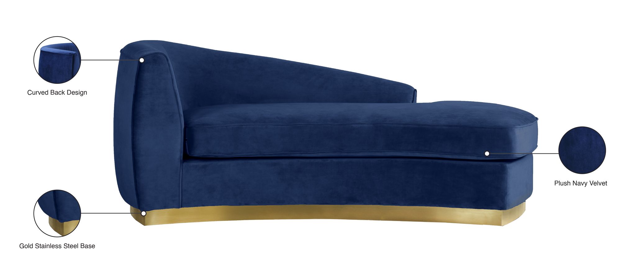 Julian Velvet Chaise Lounge with Gold Stainless Steel Base