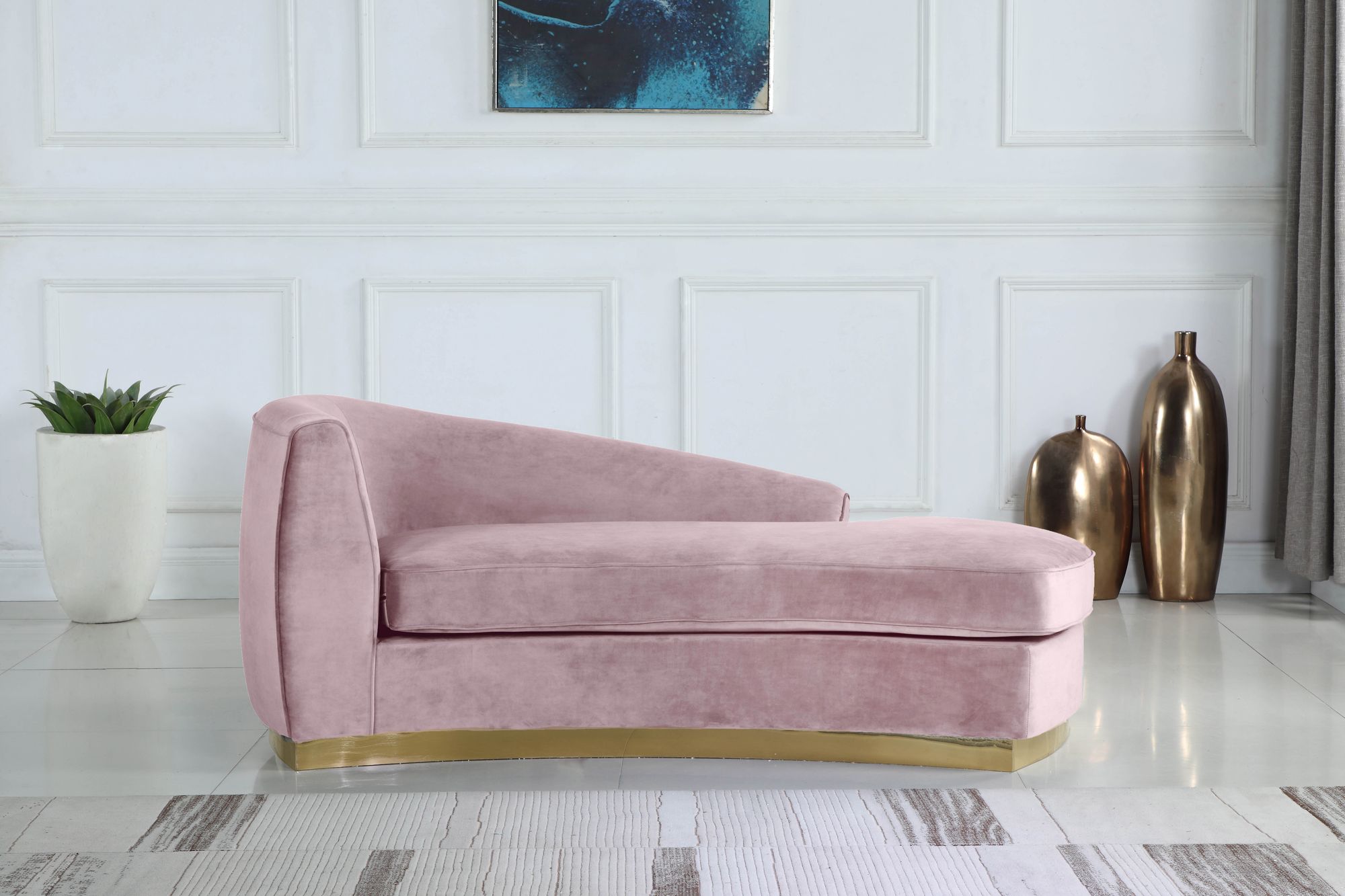Julian Velvet Chaise Lounge with Gold Stainless Steel Base