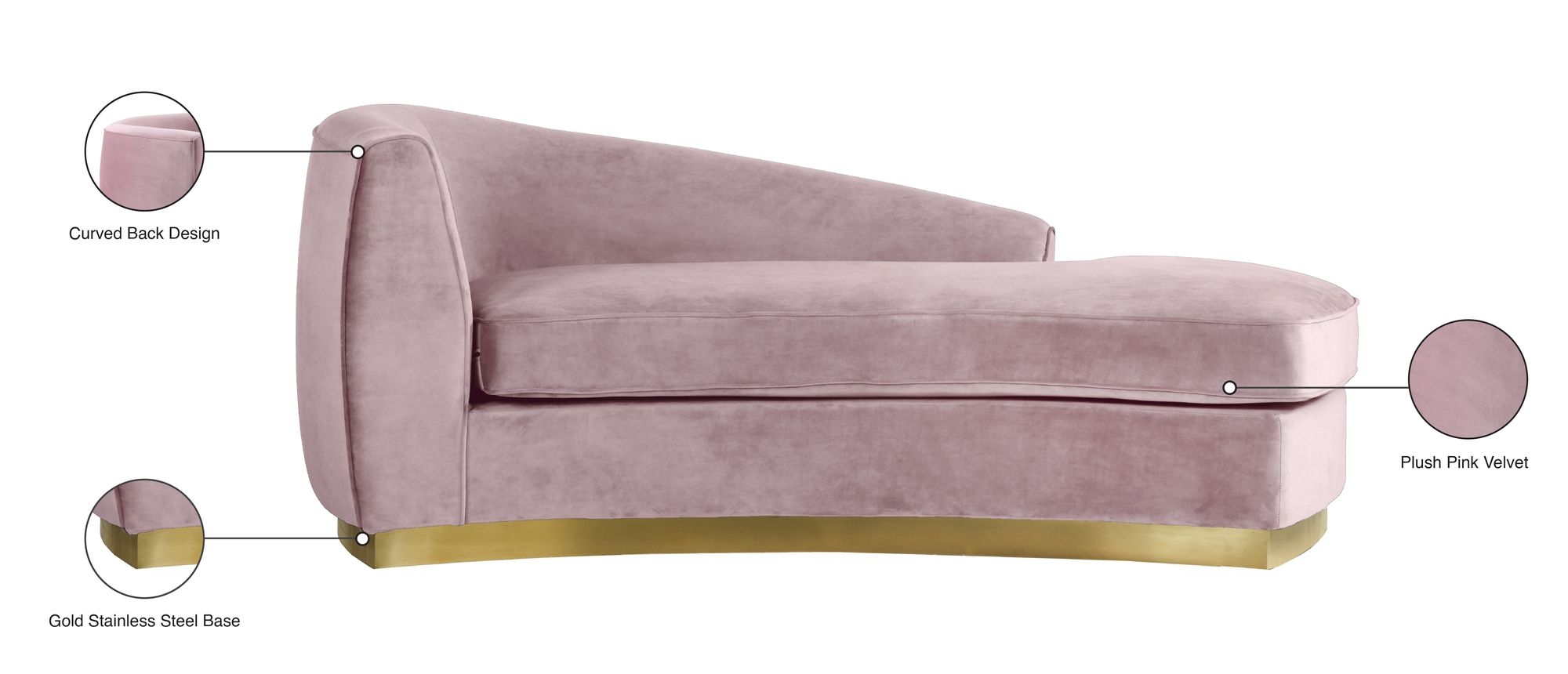 Julian Velvet Chaise Lounge with Stainless Steel Base