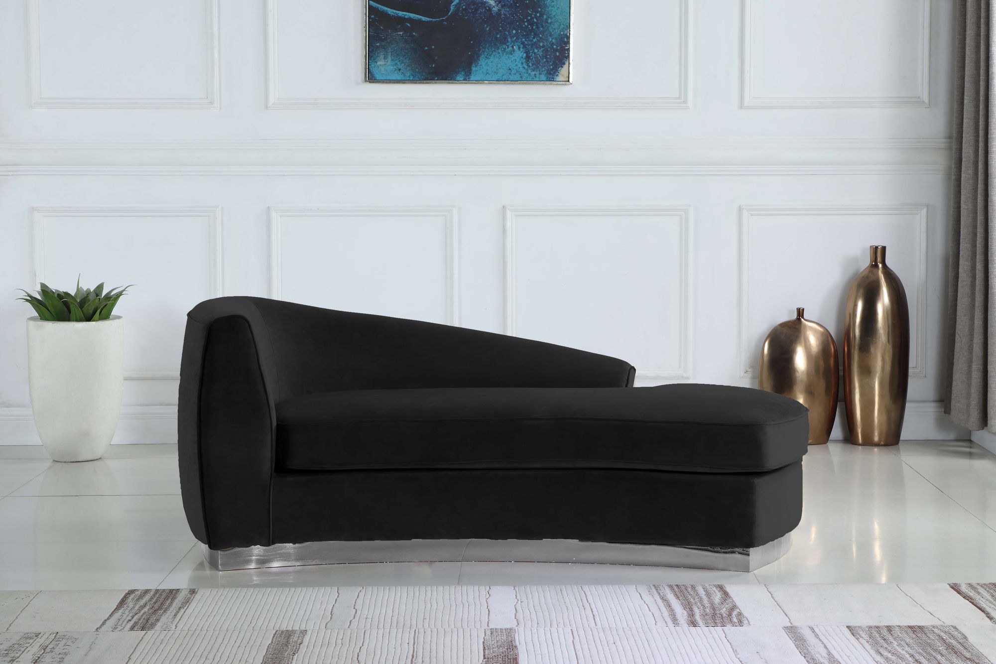 Julian Velvet Chaise Lounge with Stainless Steel Base
