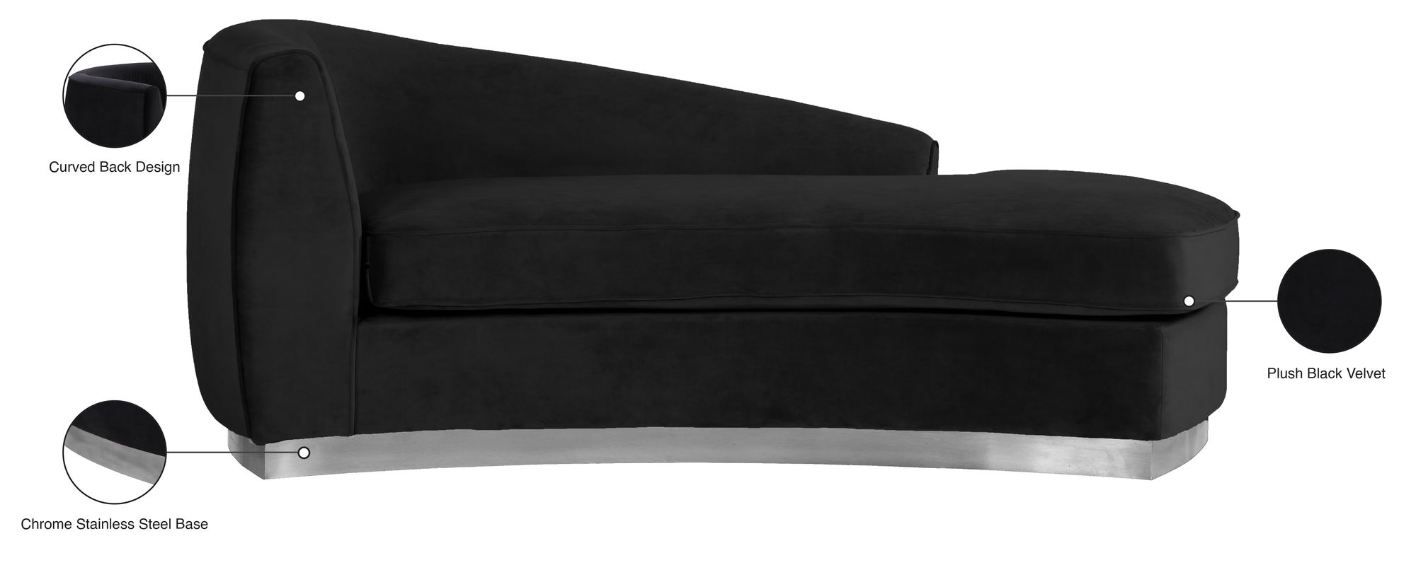 Julian Velvet Chaise Lounge with Stainless Steel Base