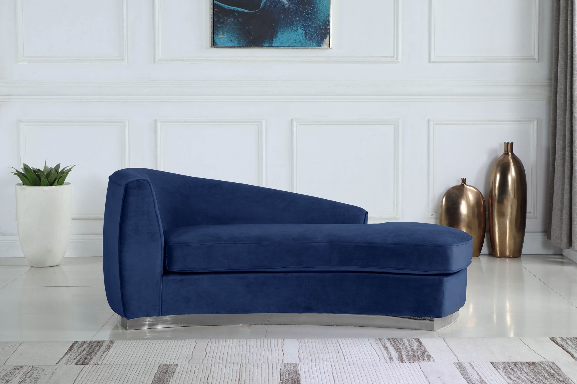 Julian Velvet Chaise Lounge with Stainless Steel Base