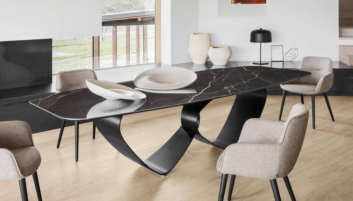 Breeze W98.4-inch Ceramic/Metal Customizable Elliptical Dining Table
