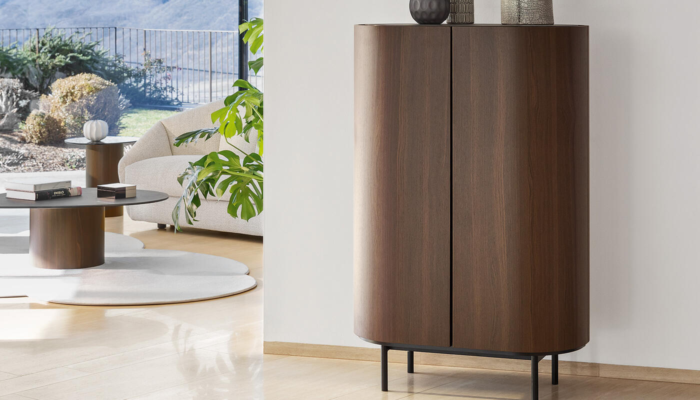 Lake Ceramic/Wood/Metal Customizable Rounded Cupboard w/2 Doors & Metal Feet