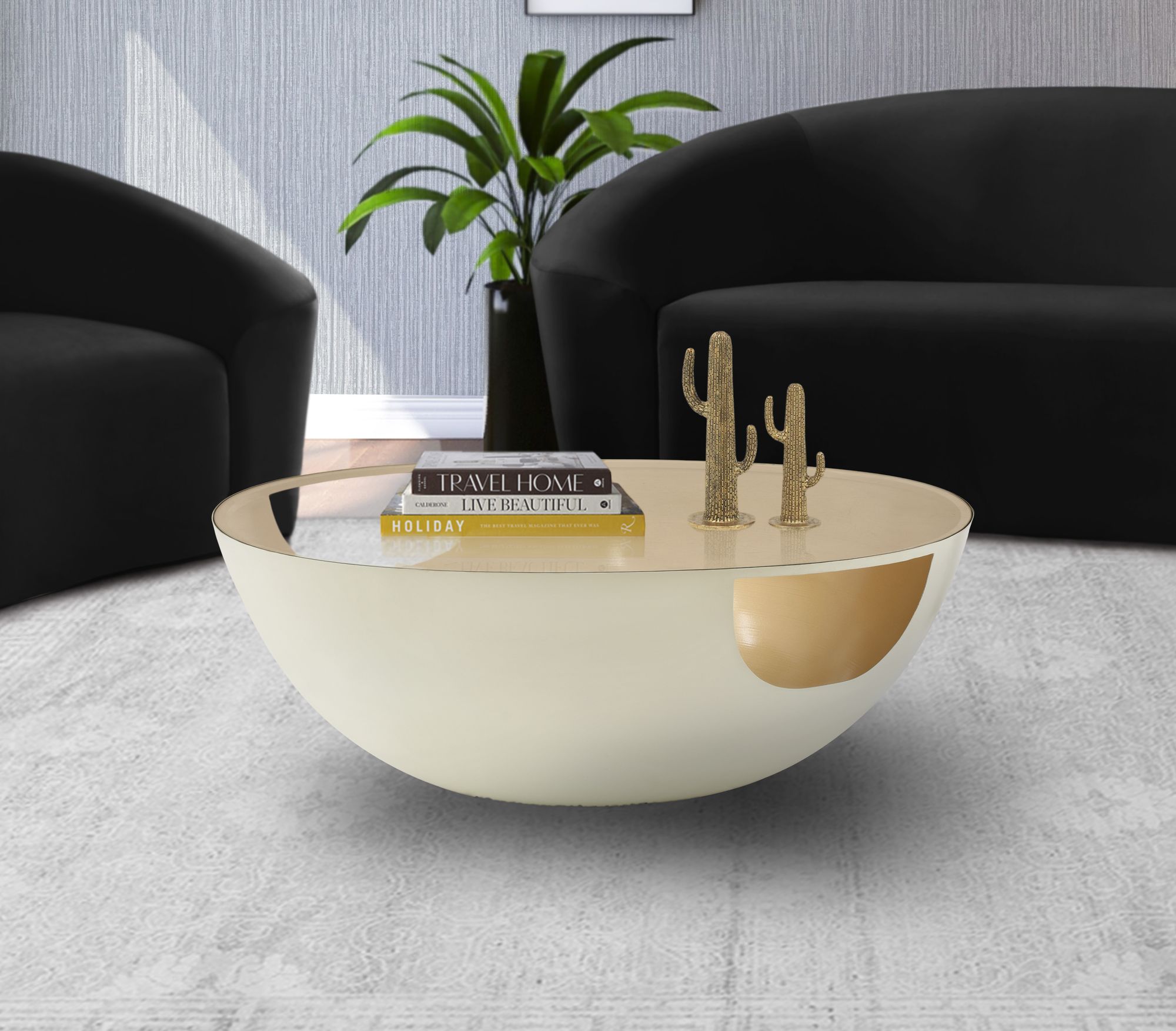 Doma 32" Round Glass Coffee Table with Metal Base