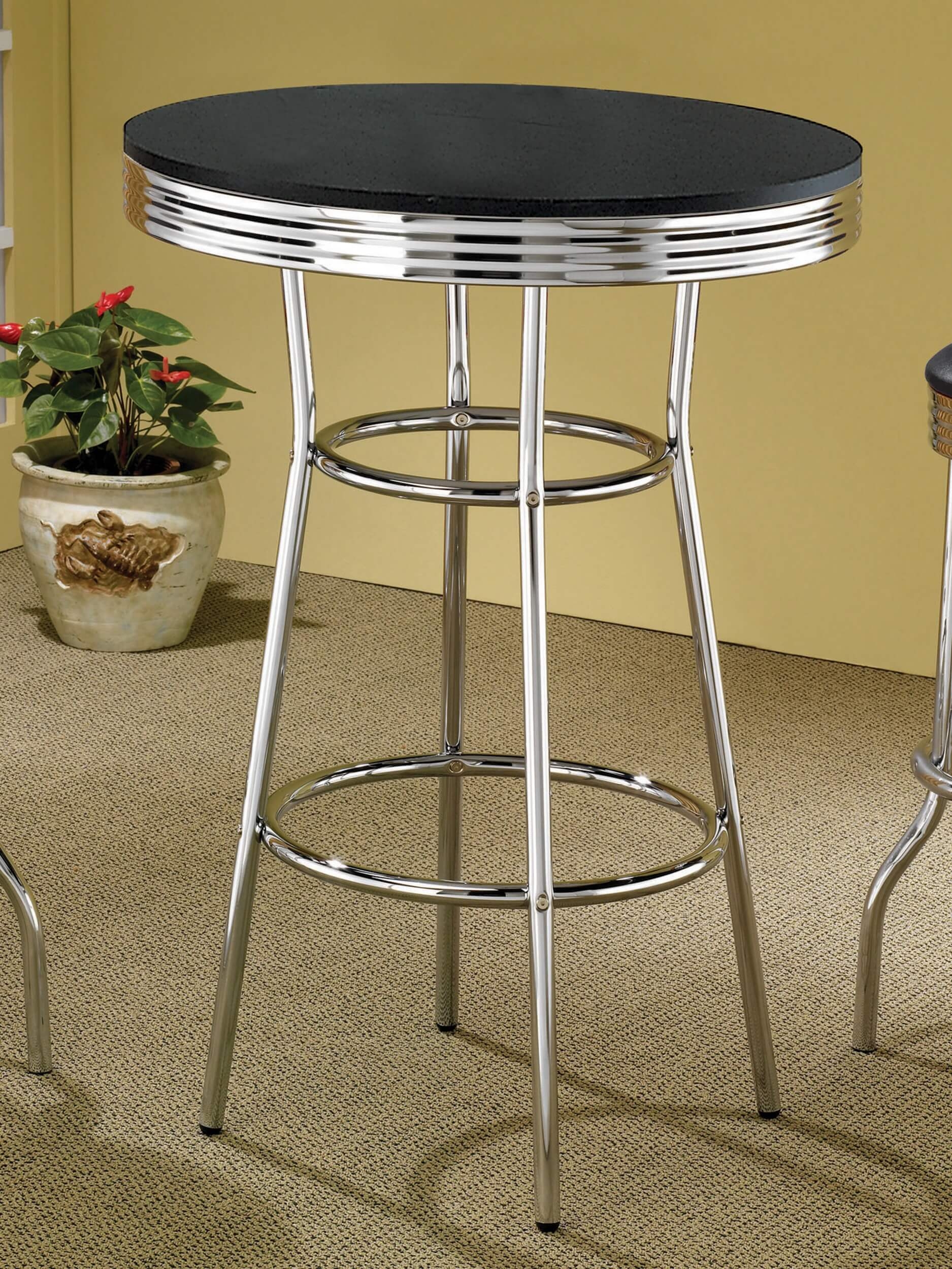 Theodore Wood Veneer Round Bar Table with Chrome Base