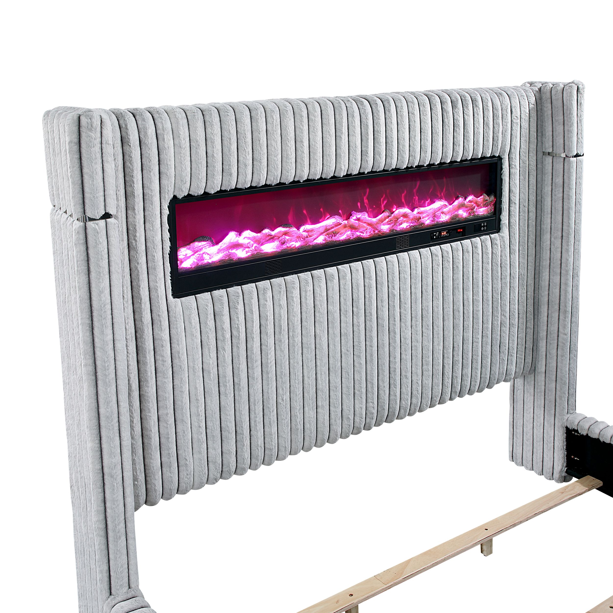 Fitzroy Corduroy California King Panel Bed with Electric Fireplace
