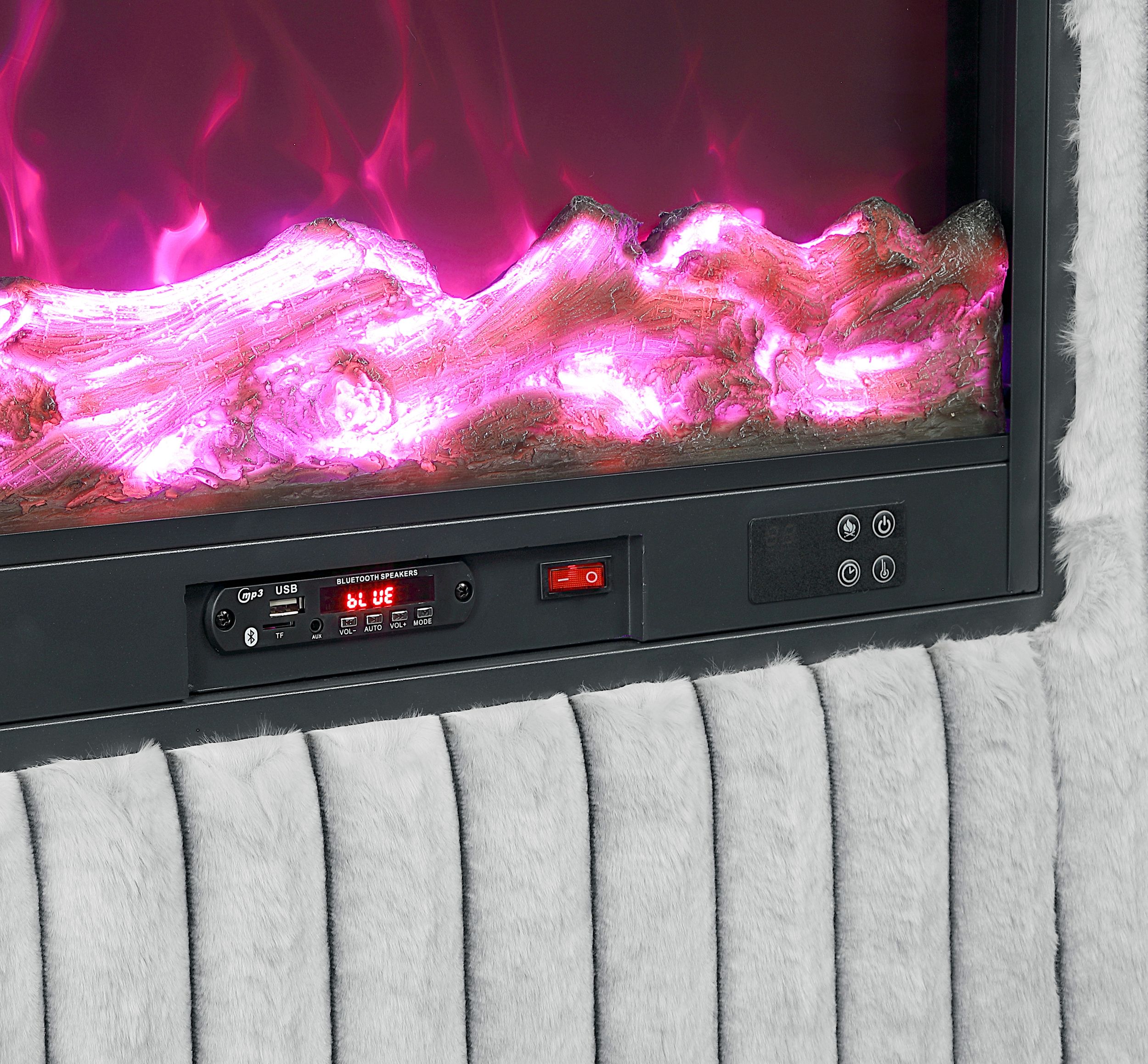 Fitzroy Corduroy Queen Panel Bed with Electric Fireplace