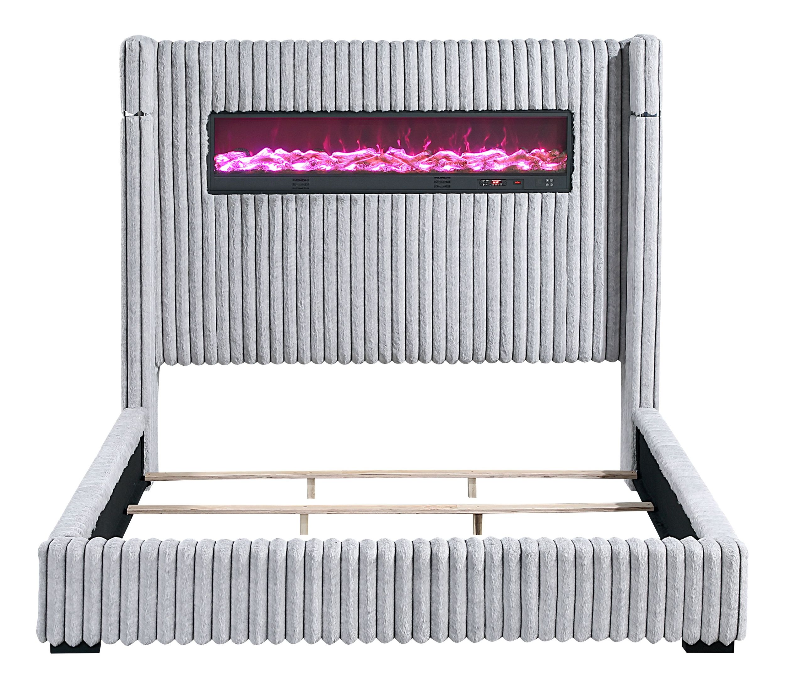 Fitzroy Corduroy Queen Panel Bed with Electric Fireplace