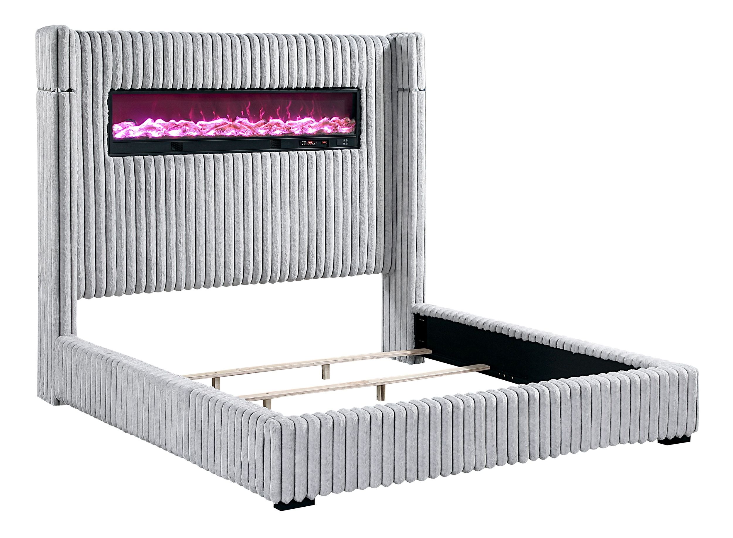 Fitzroy Corduroy California King Panel Bed with Electric Fireplace