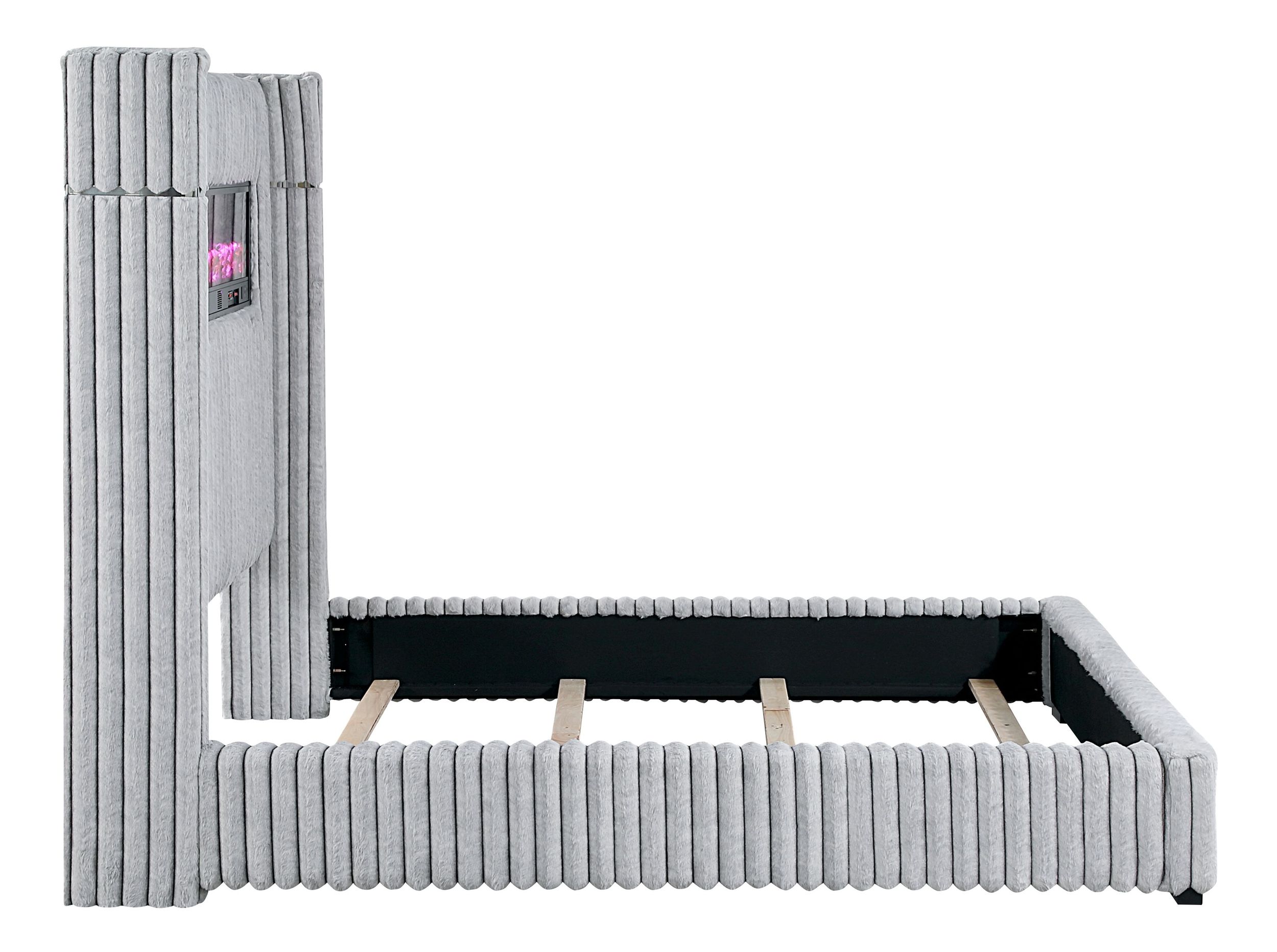 Fitzroy Corduroy Eastern King Panel Bed with Electric Fireplace