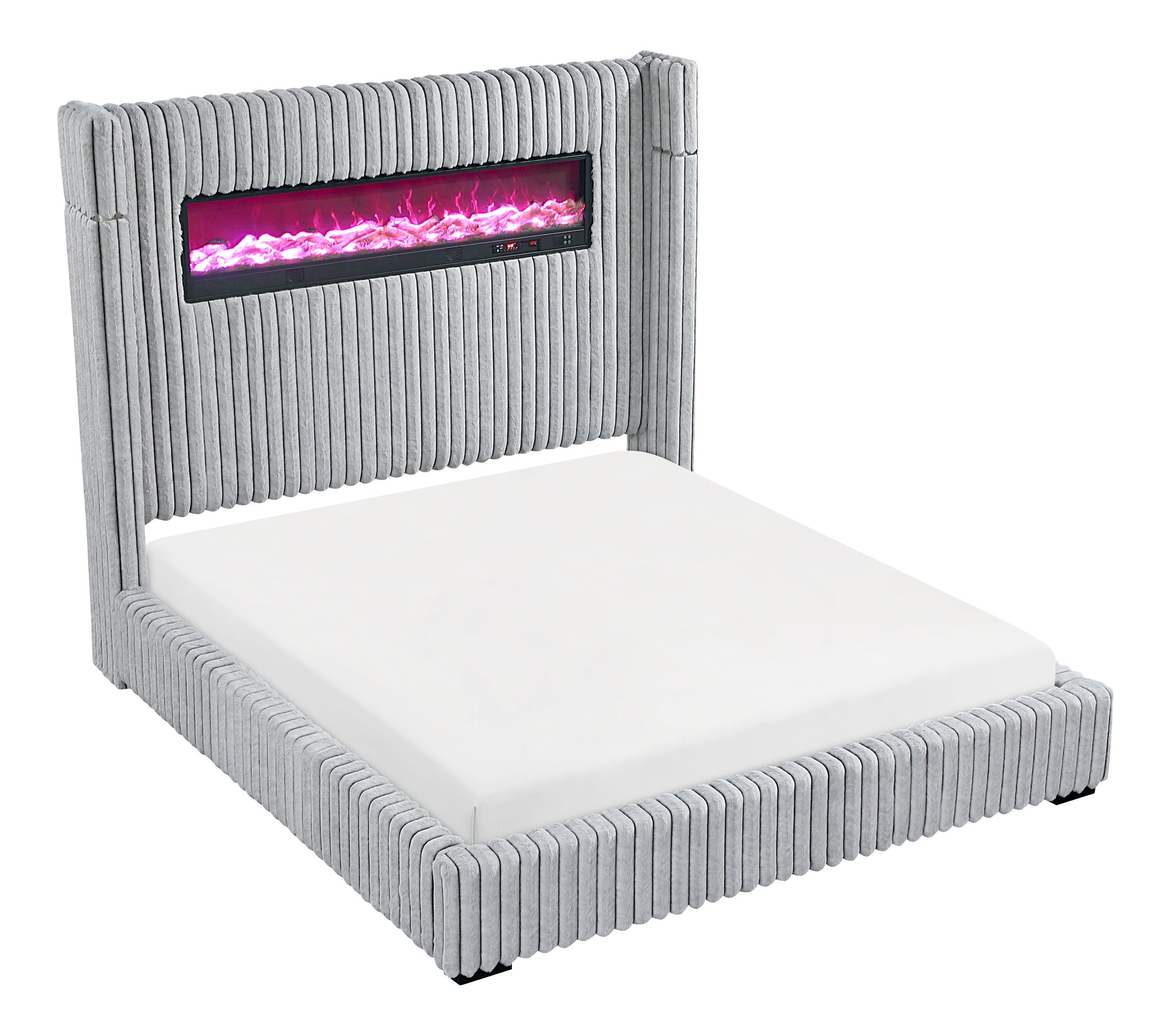 Fitzroy Corduroy California King Panel Bed with Electric Fireplace