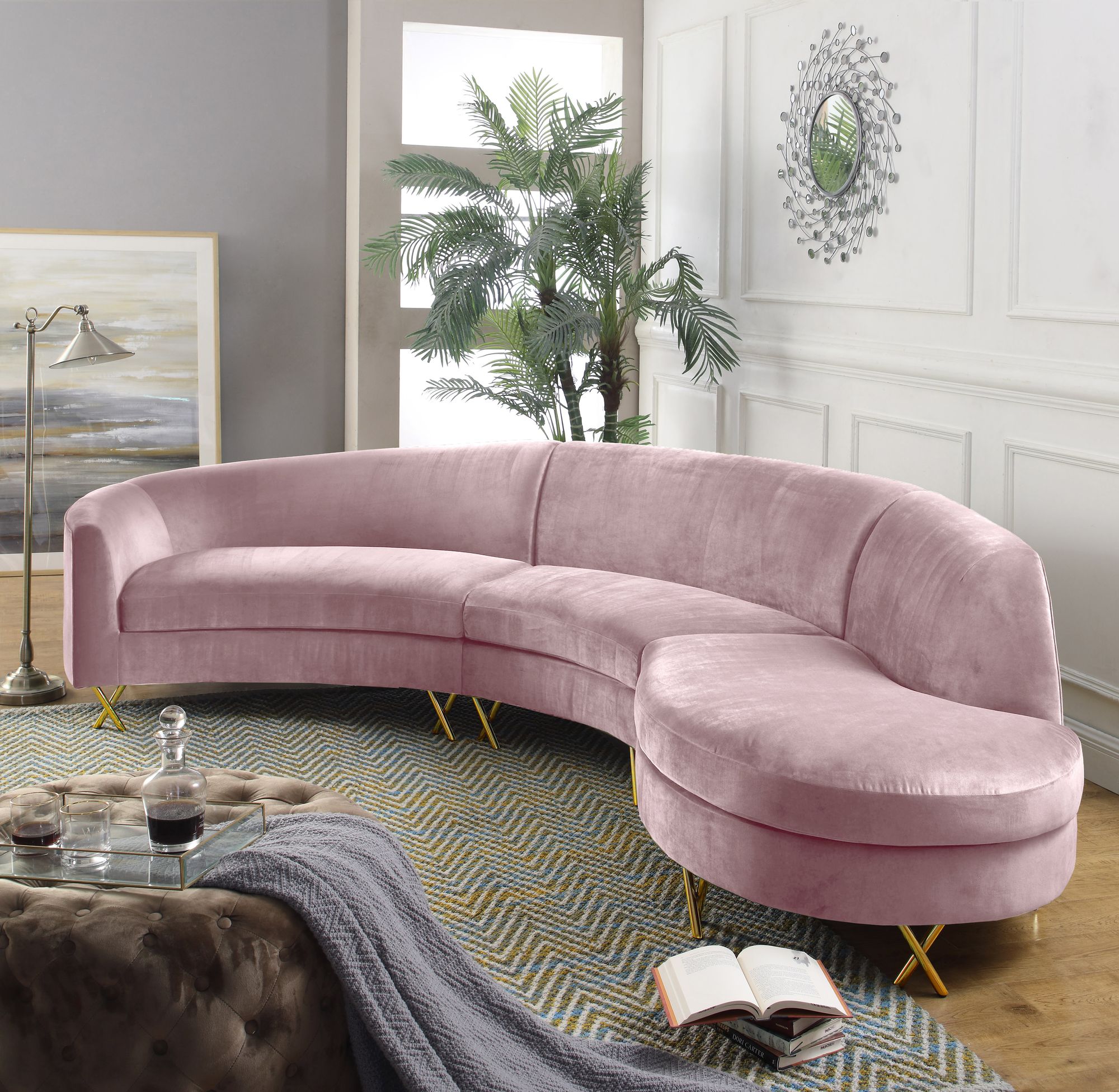 Serpentine 133" 3-Piece Velvet Sectional