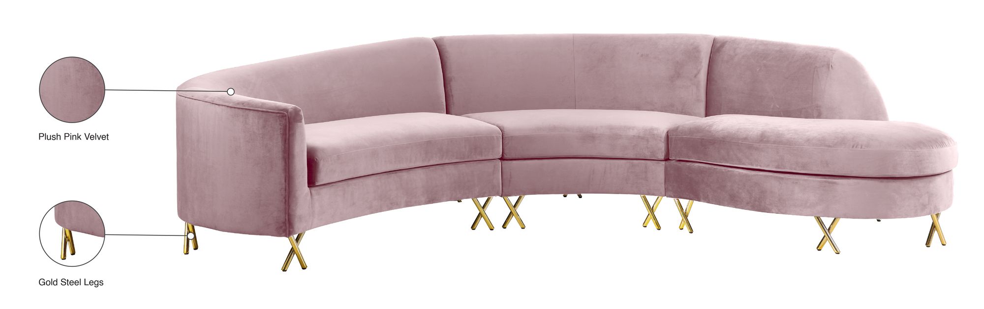Serpentine 133" 3-Piece Velvet Sectional