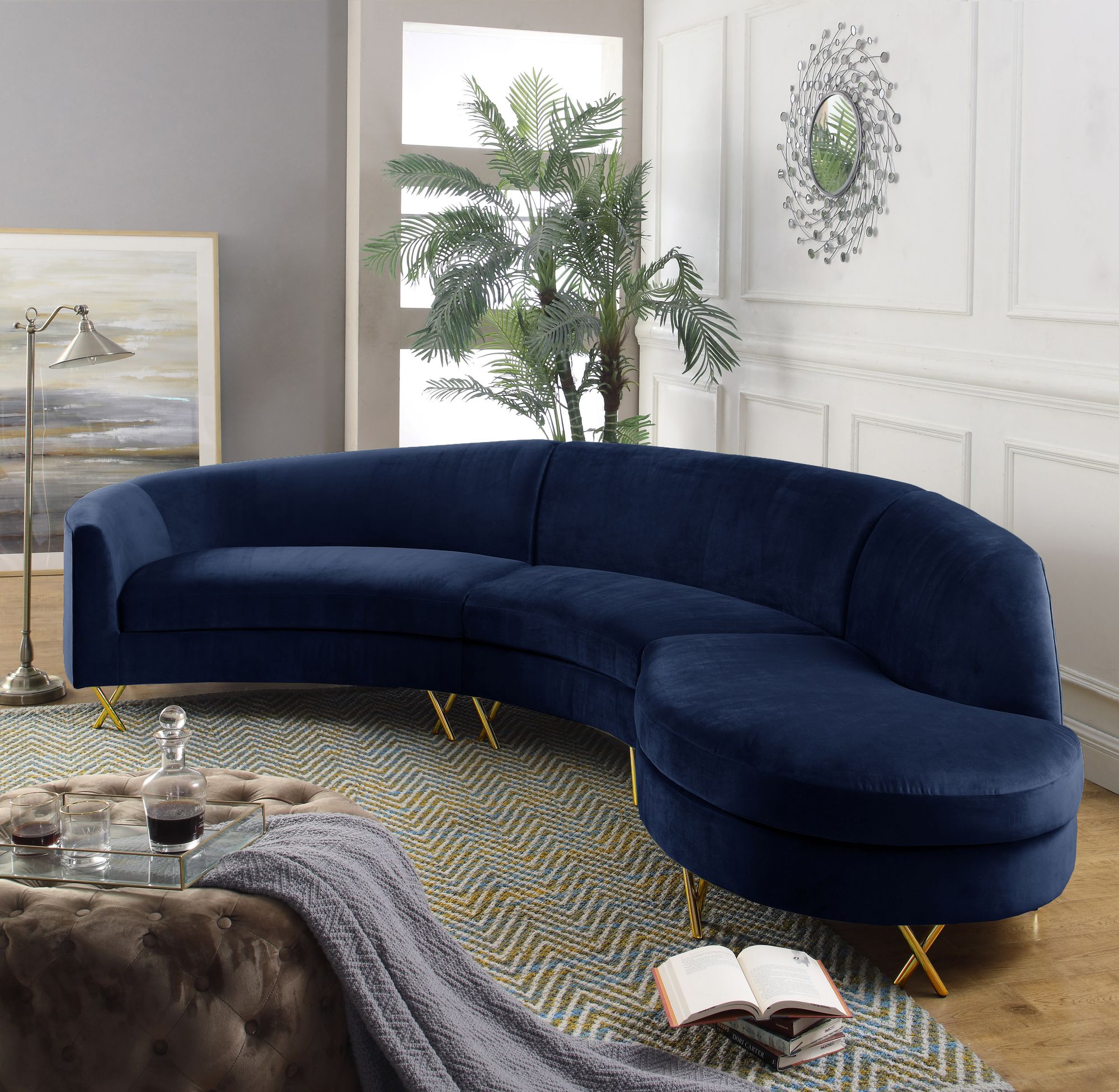 Serpentine 133" 3-Piece Velvet Sectional