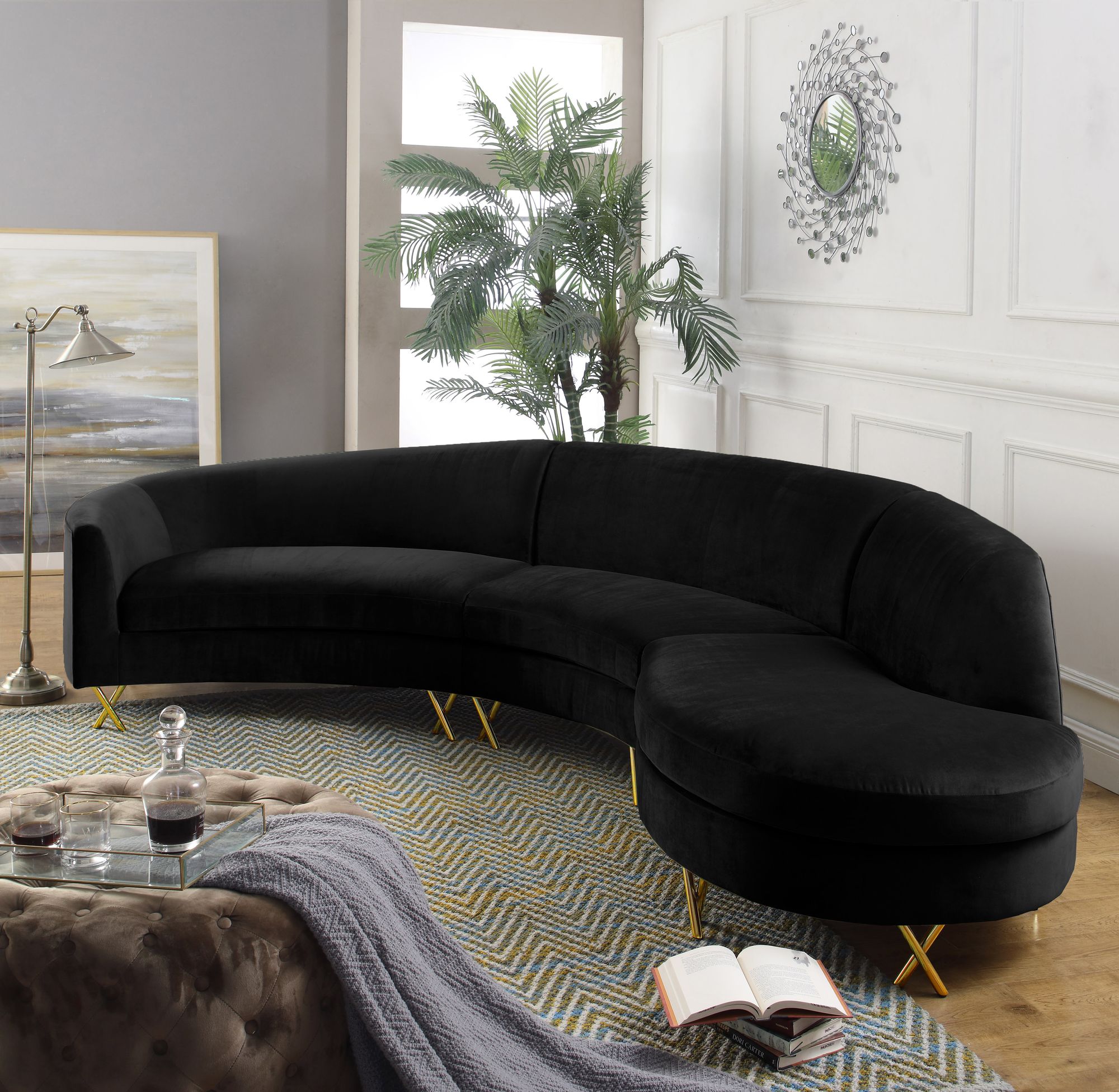 Serpentine 133" 3-Piece Velvet Sectional