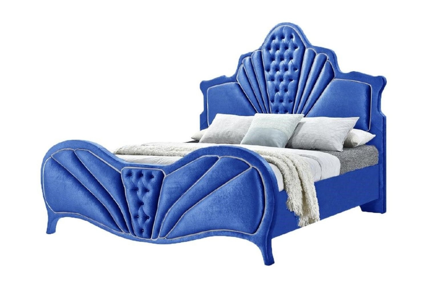 Brand New 4PC Blue Velvet Upholstered Bedroom Set