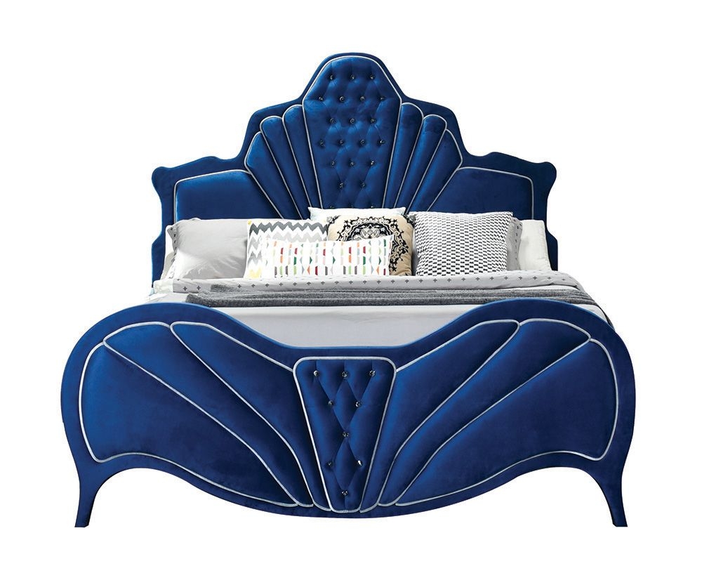 Dante Velvet/Wood Panel Bed, Queen Size