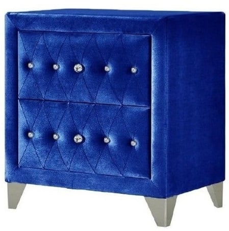 Acme Dante Crystal-Like Knob Velvet Upholstered 2-Drawer Nightstand