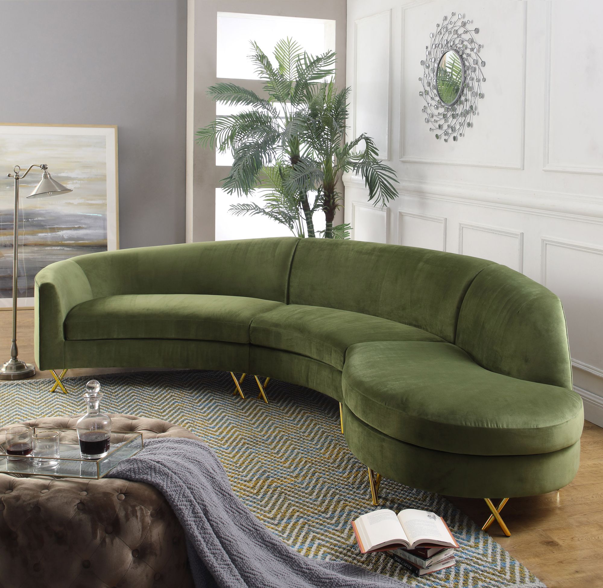 Serpentine 133" 3-Piece Velvet Sectional