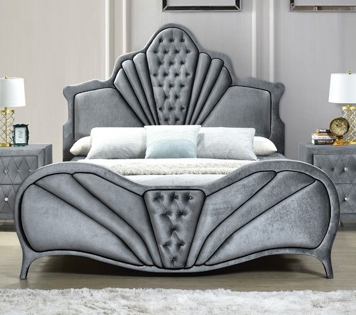 Dante Velvet/Wood Panel Bed, Eastern King Size