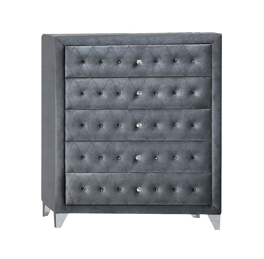 Dante Velvet/Wood Chest w/5 Drawers