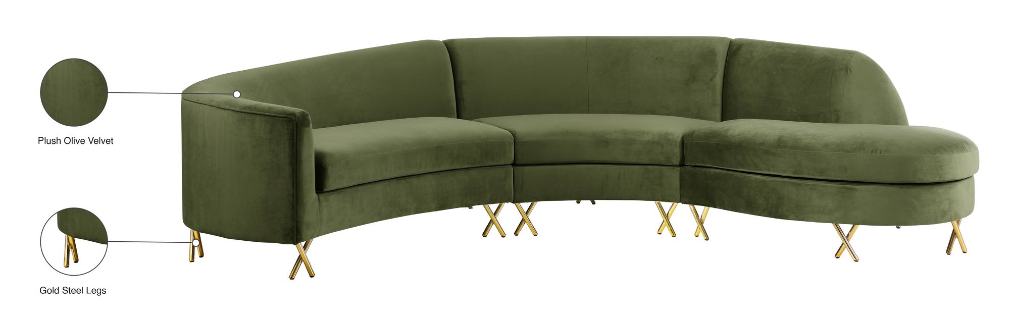 Serpentine 133" 3-Piece Velvet Sectional