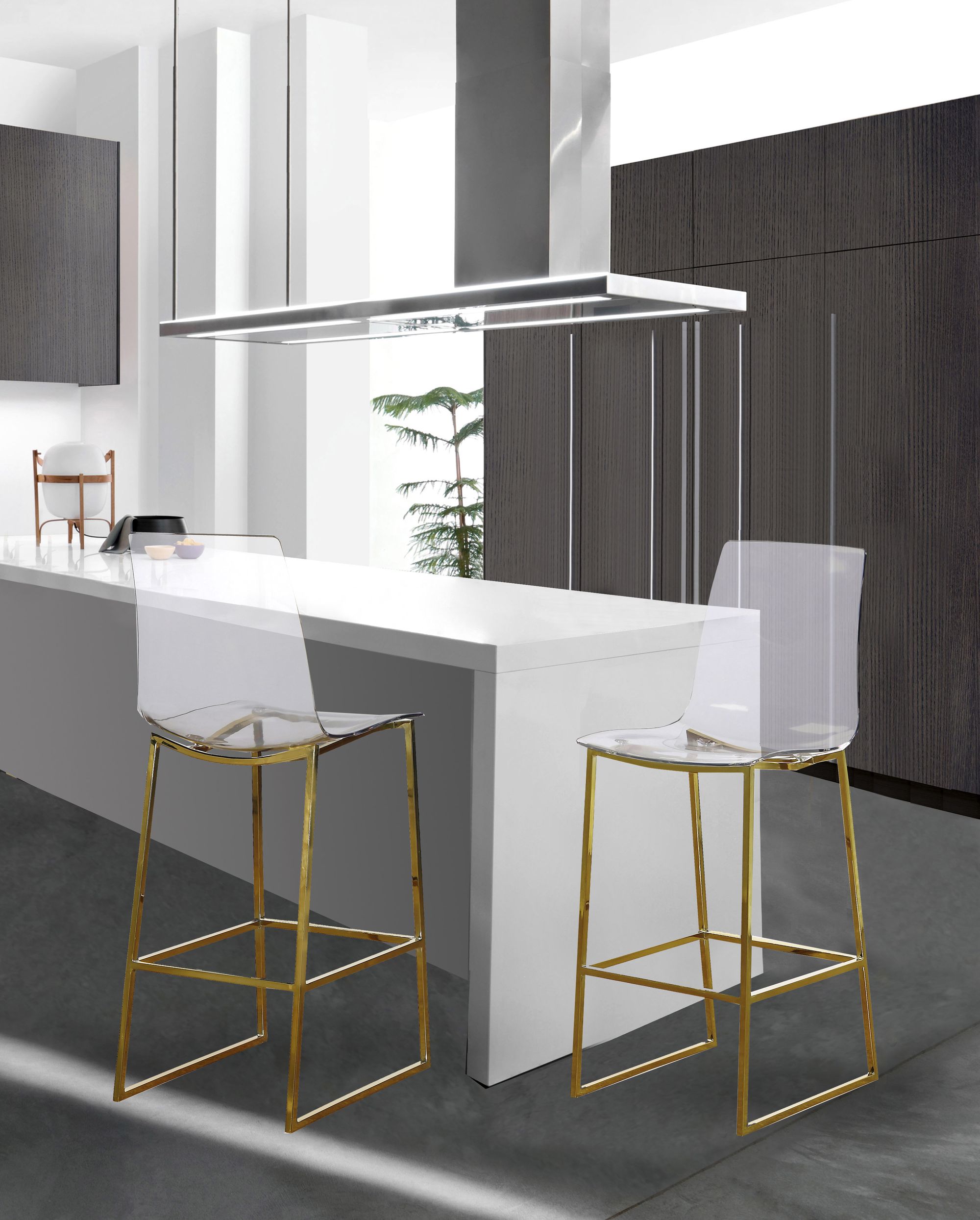 Lumen Polycarbonate Counter Stool with Gold Metal Frame