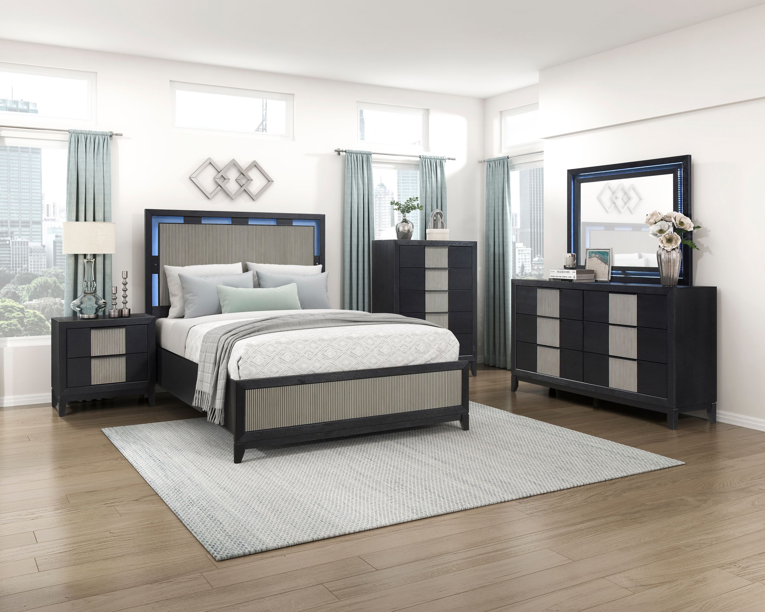 Garrison Wood/MDF California King Panel Bed with LED Lighting