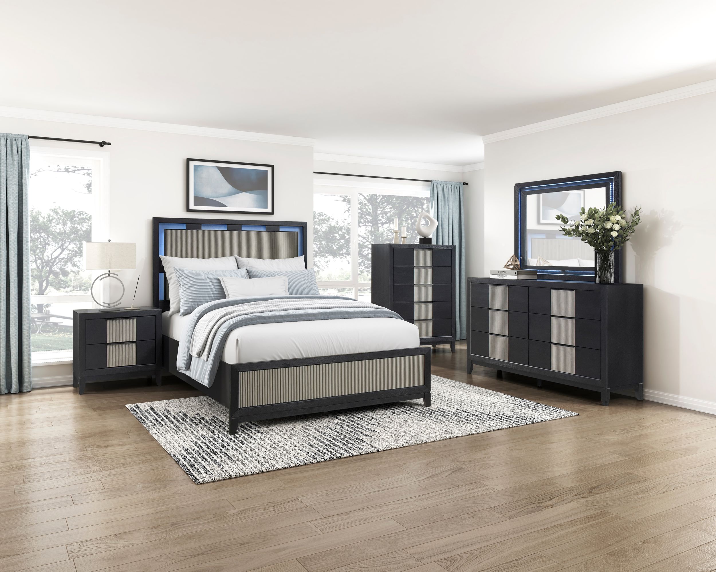 Garrison Wood/MDF California King Panel Bed with LED Lighting