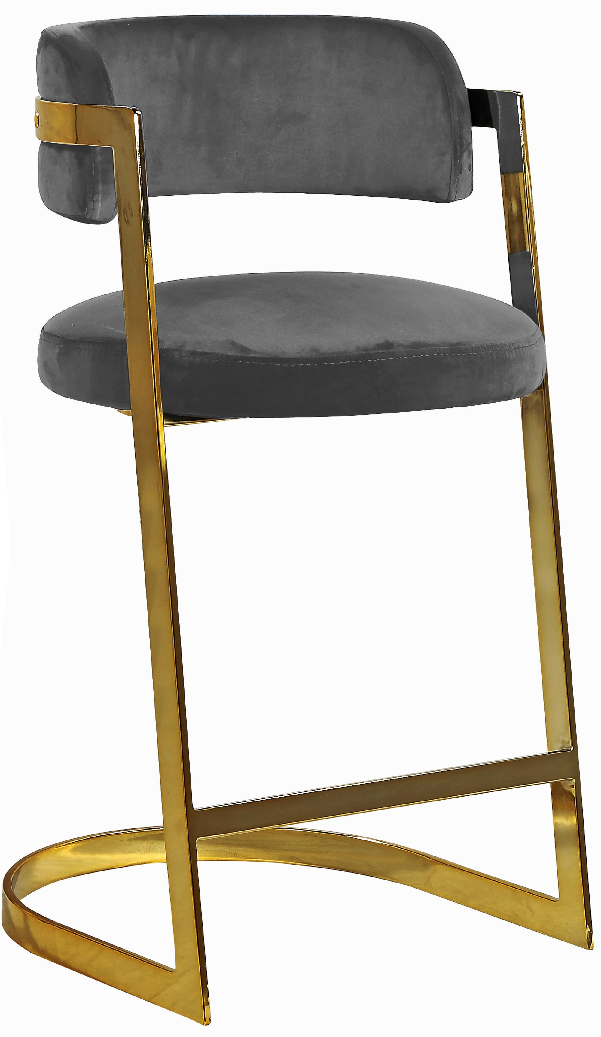 Stephanie Velvet Counter Stool with Polished Gold Metal Frame