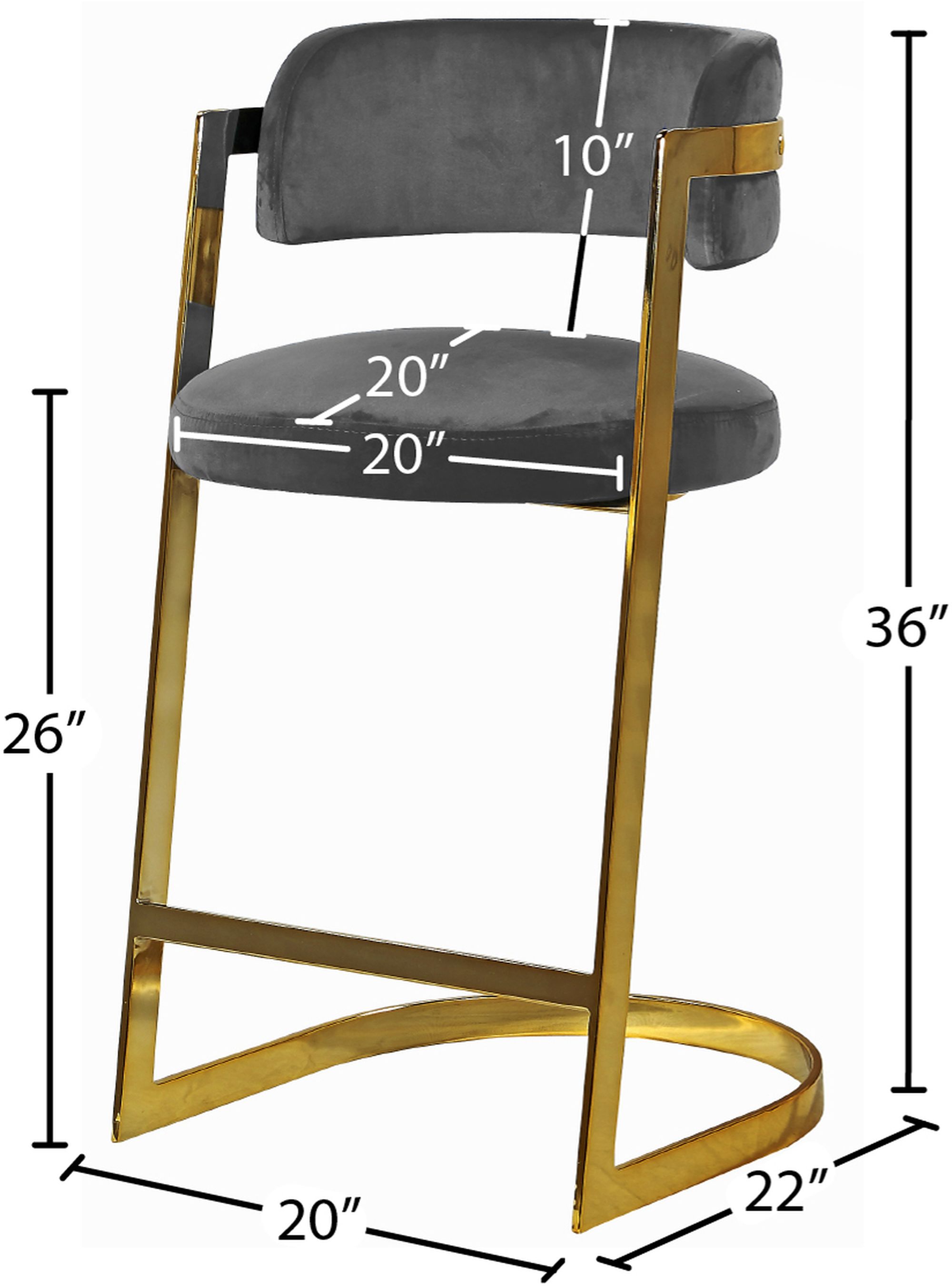 Stephanie Velvet Counter Stool with Polished Gold Metal Frame