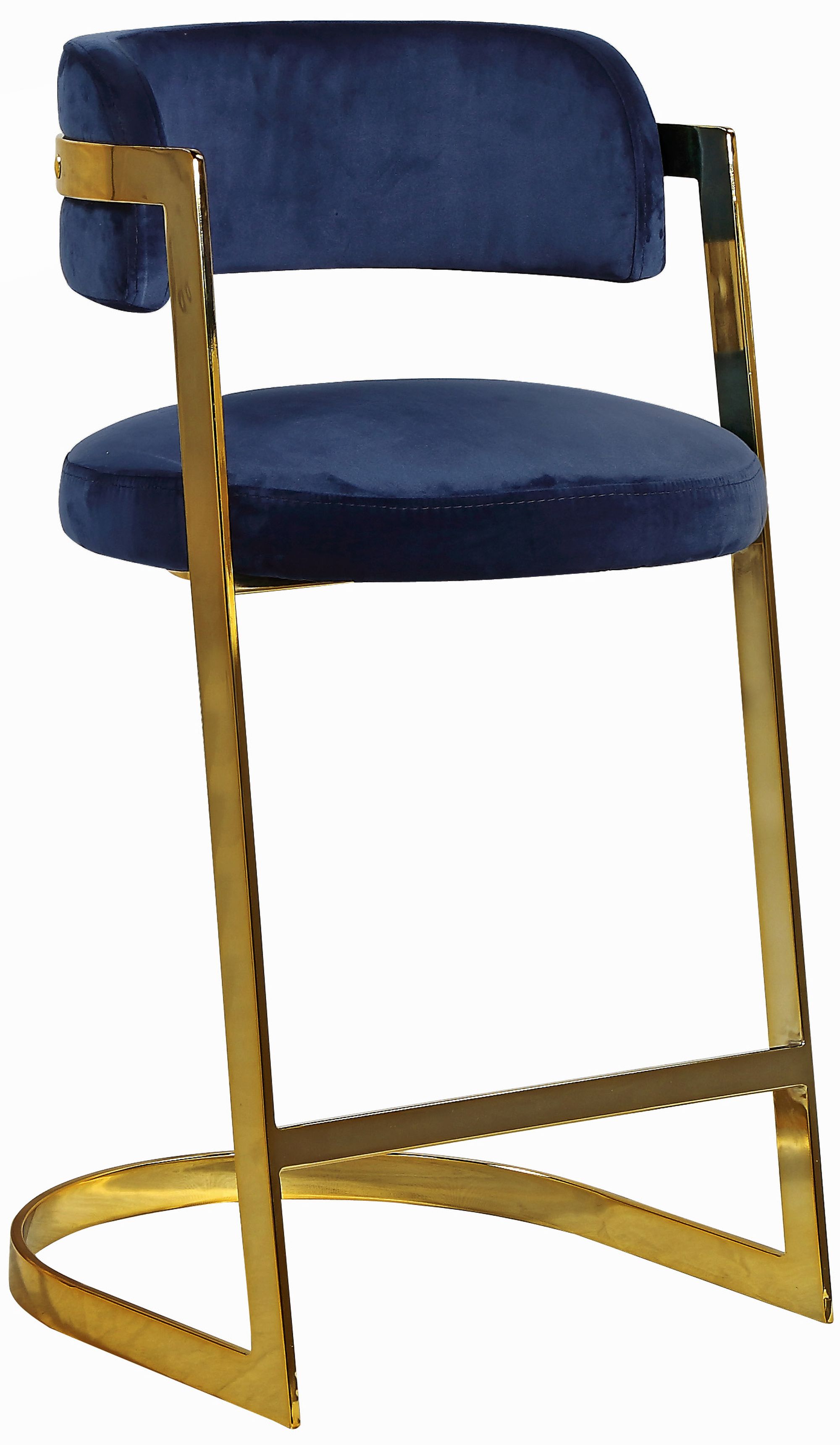 Stephanie Velvet Counter Stool with Polished Gold Metal Frame