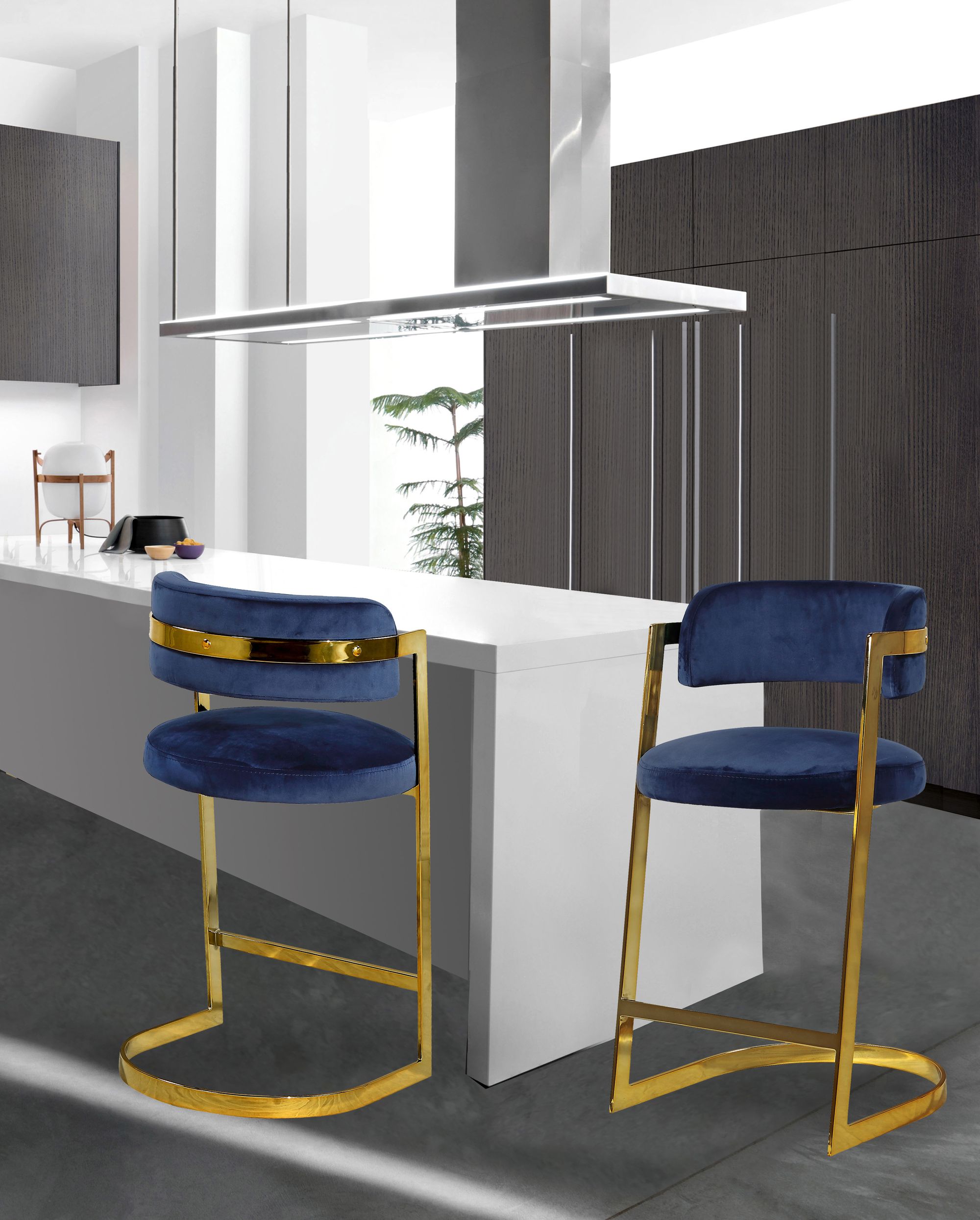 Stephanie Velvet Counter Stool with Polished Gold Metal Frame