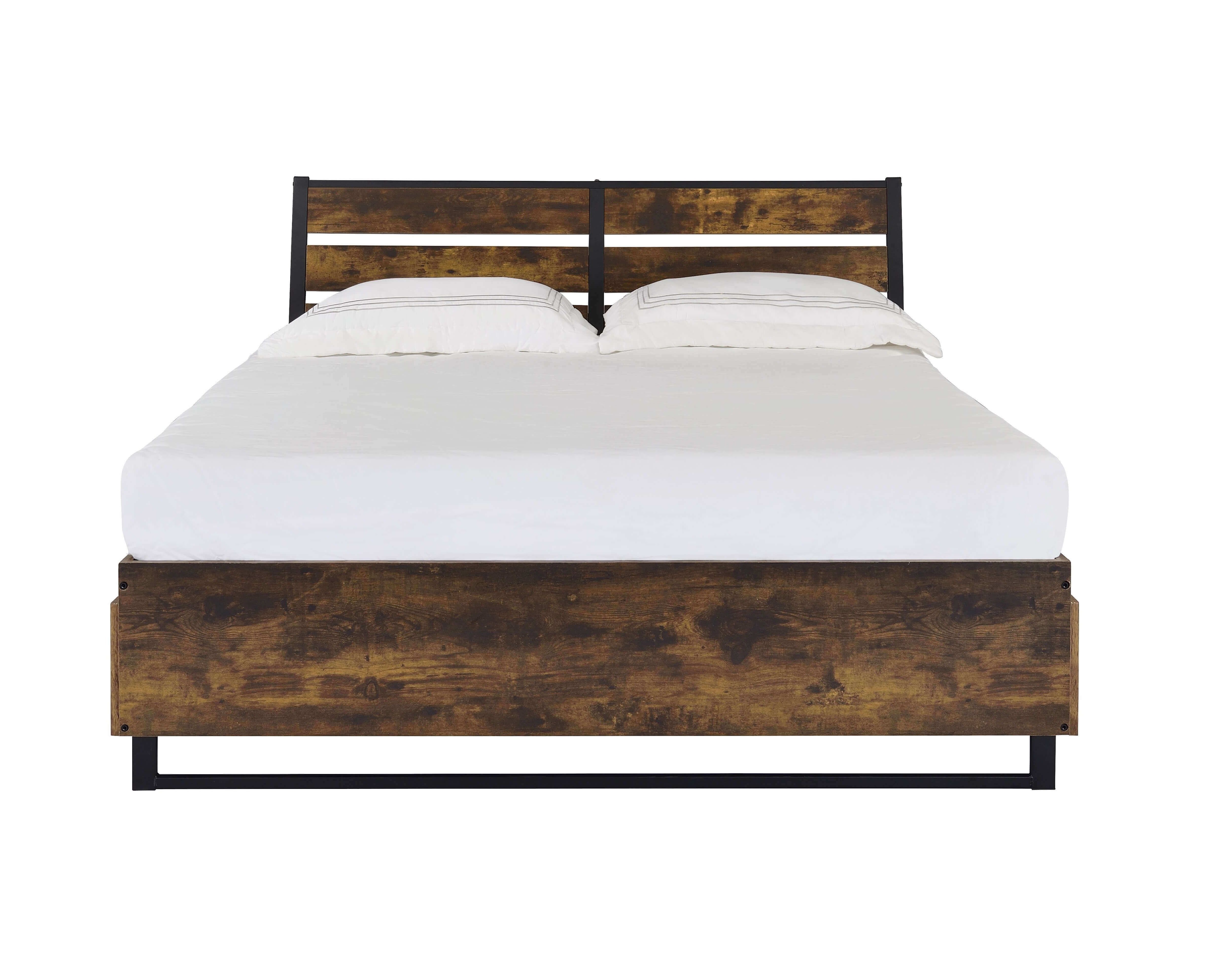 Knocbel Industrial 6-Drawer Queen Platform Bed Frame with Slatted Headboard, Metal Mesh and Slats Support, No Box Spring Needed,