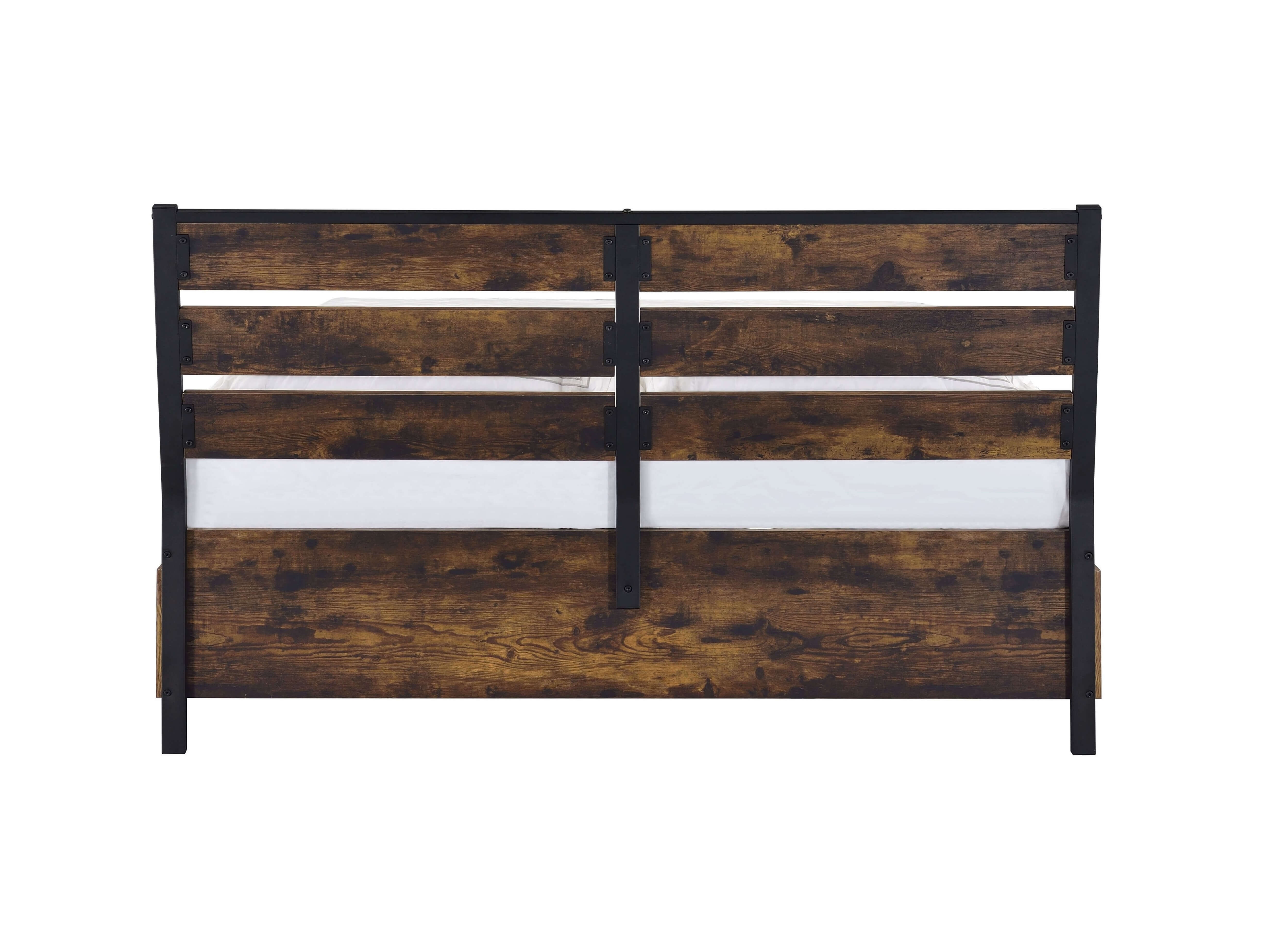 Knocbel Industrial 6-Drawer Queen Platform Bed Frame with Slatted Headboard, Metal Mesh and Slats Support, No Box Spring Needed,