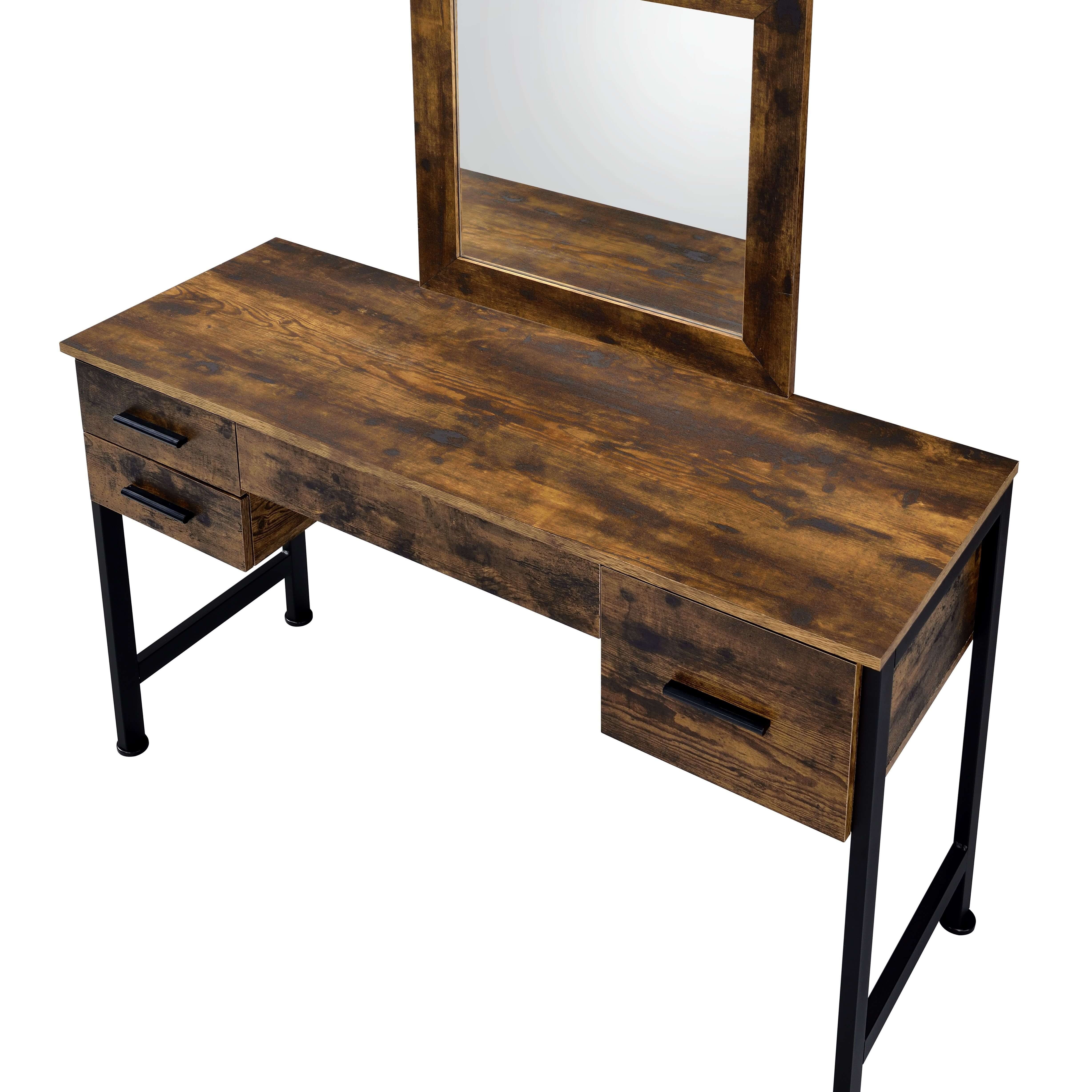 Bowery Hill Contemporary Vanity Desk & Mirror in Rustic Oak & Black Finish