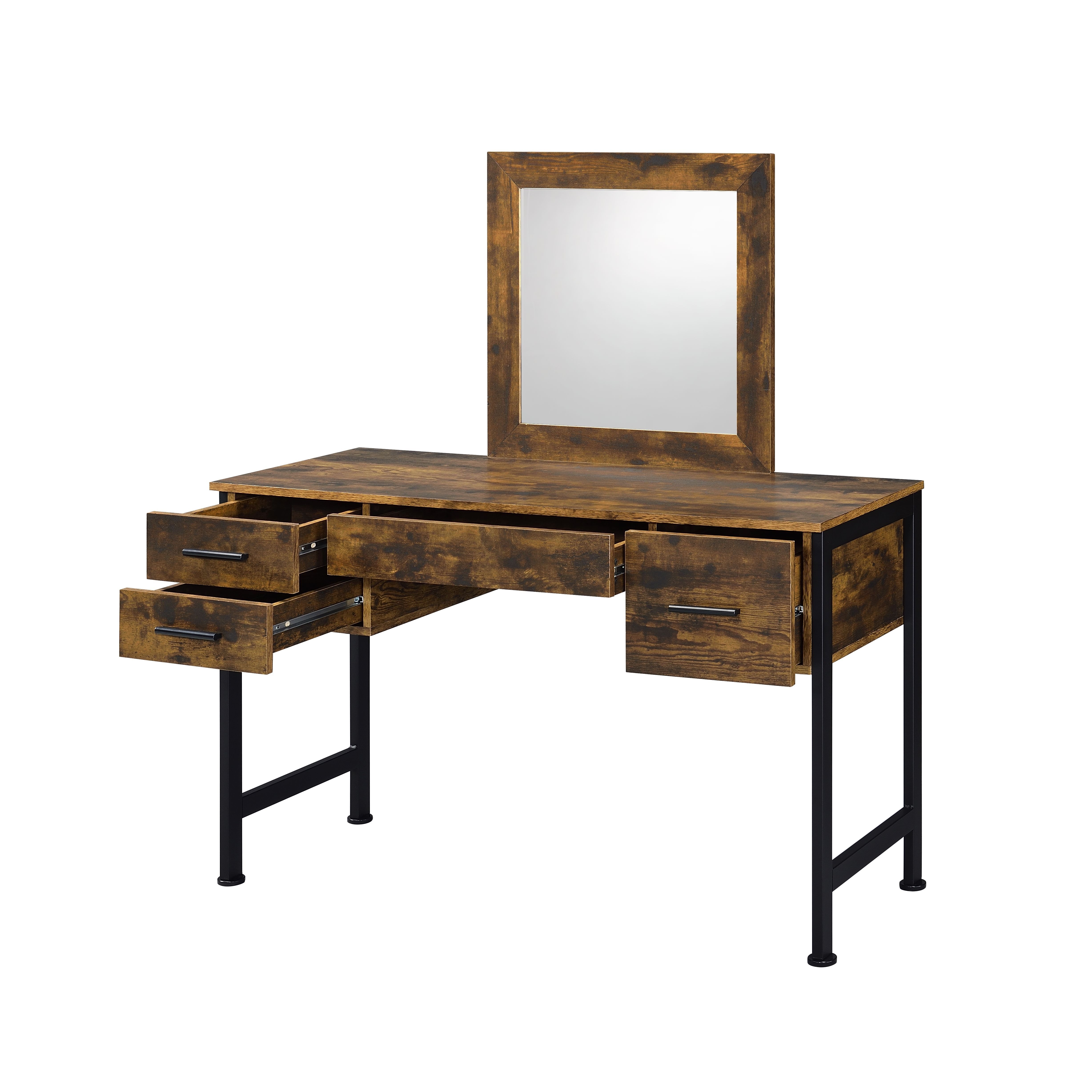 ...  Save Visit site Vanity Desk with 4 Drawers and Square Mirror, Brown and Black By Casagear Home - Brown and Black