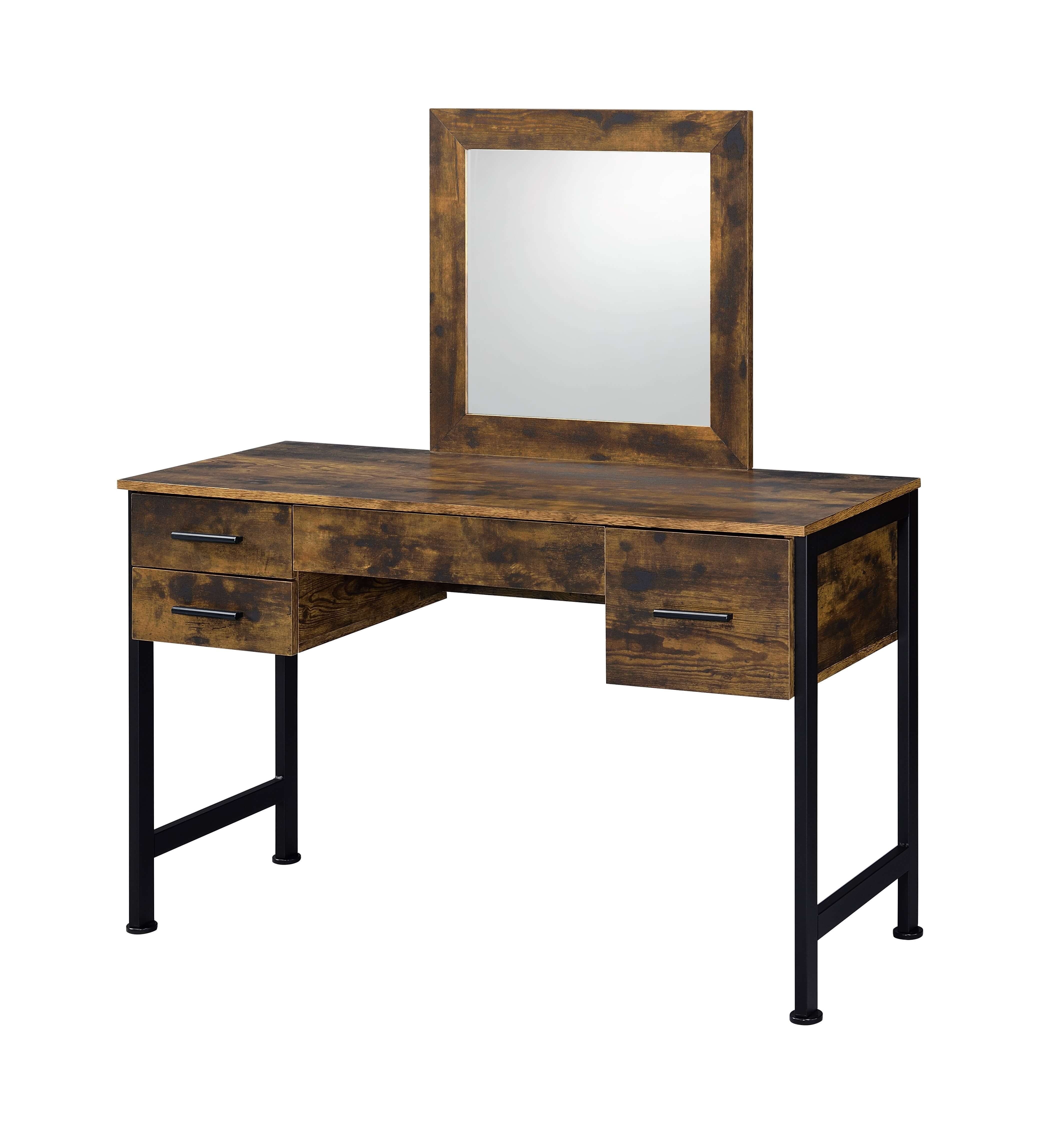 Bowery Hill Contemporary Vanity Desk & Mirror in Rustic Oak & Black Finish