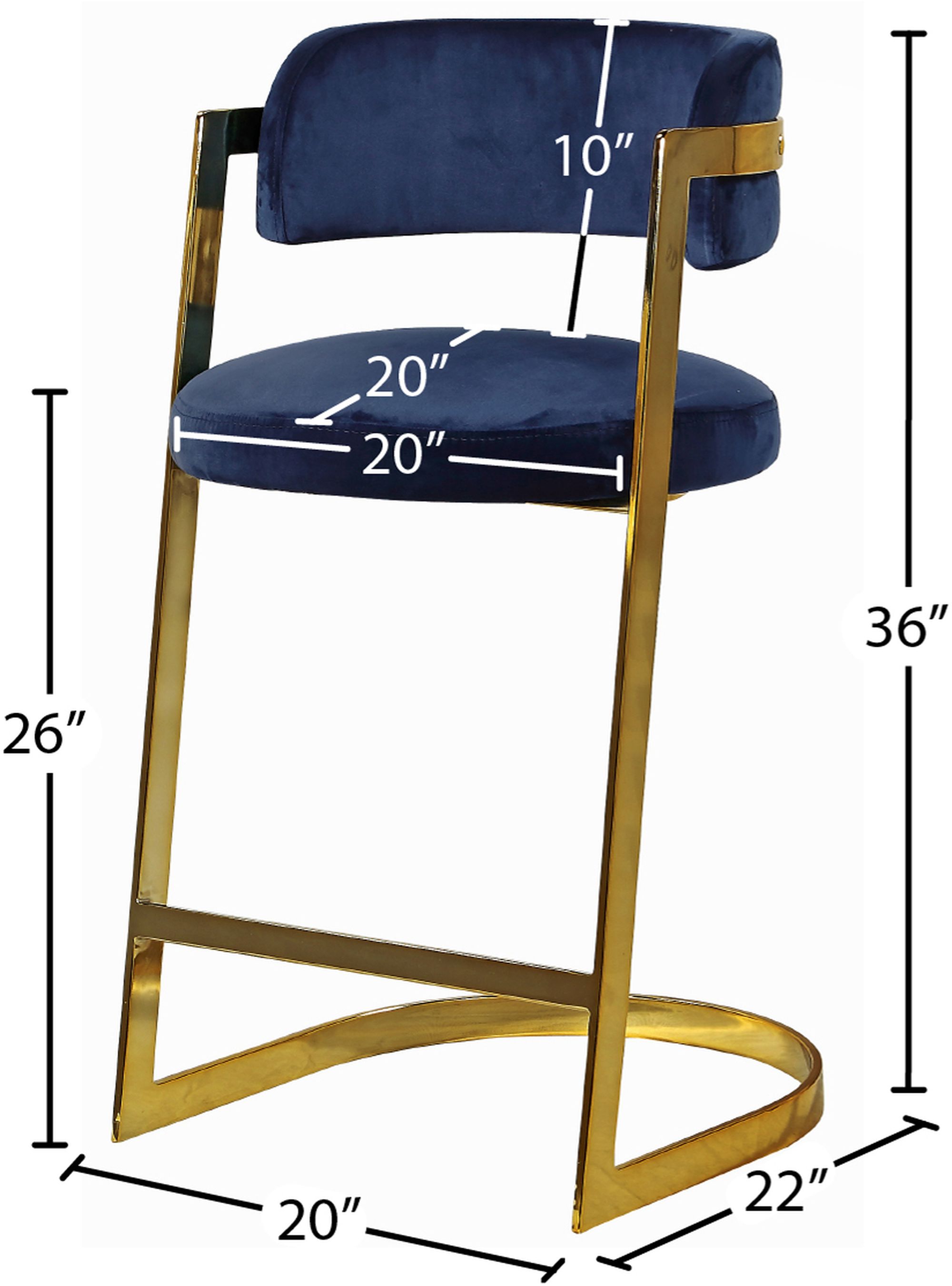 Stephanie Velvet Counter Stool with Polished Gold Metal Frame
