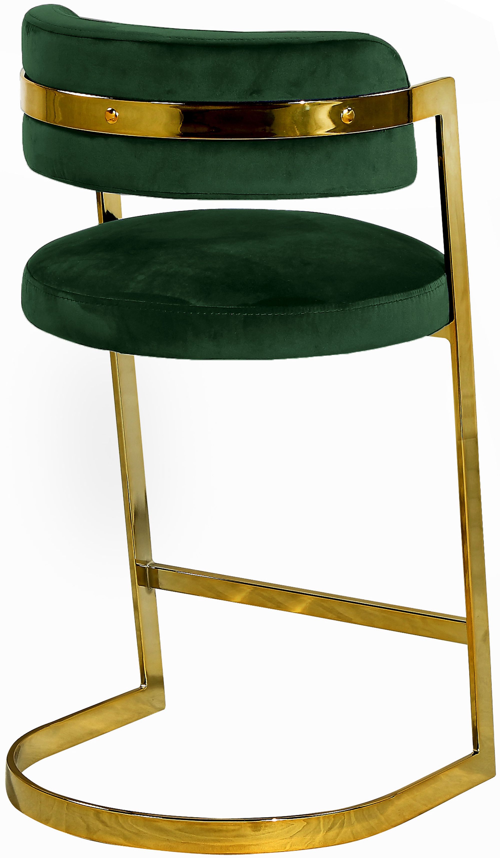 Stephanie Velvet Counter Stool with Polished Gold Metal Frame