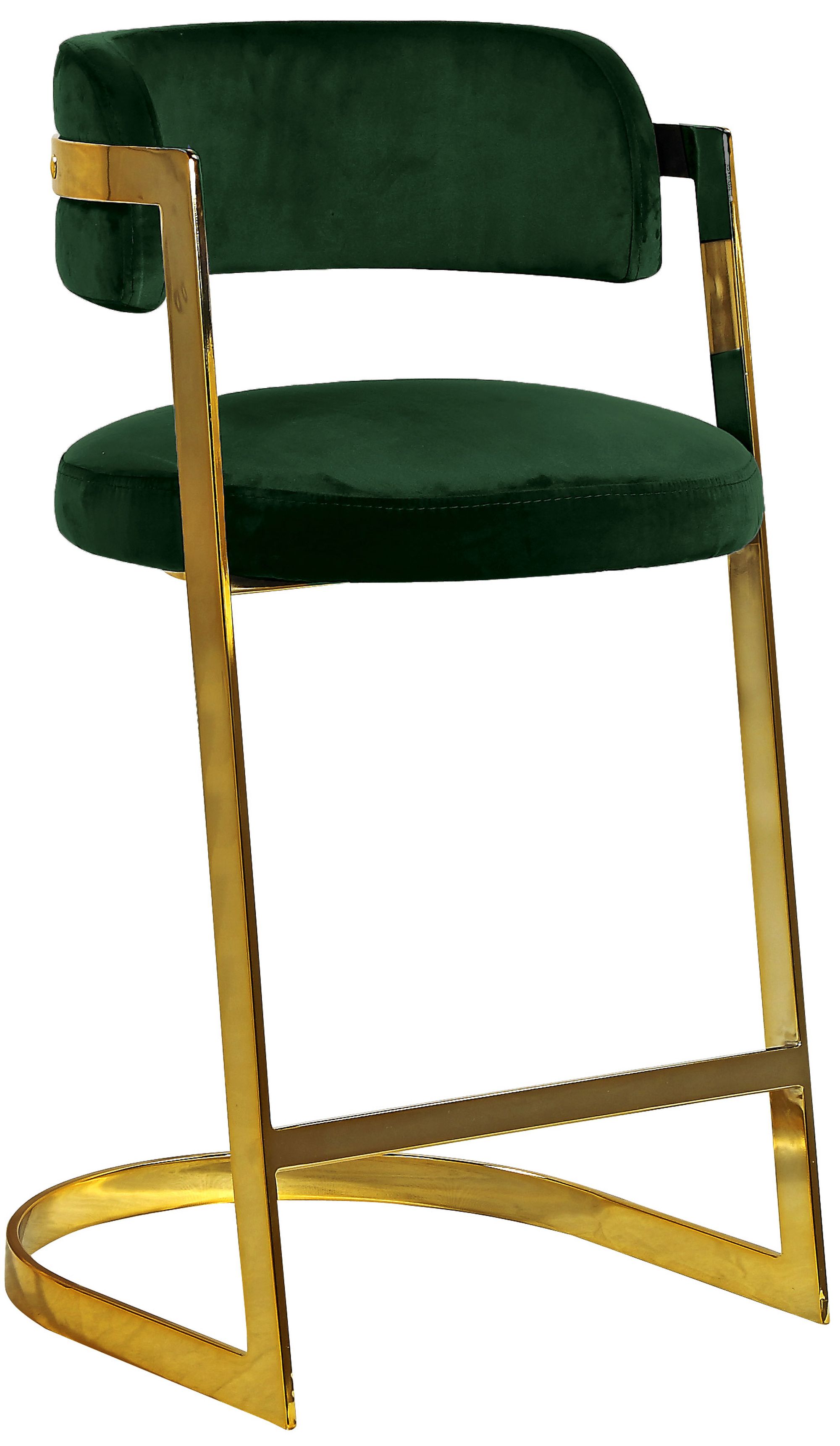 Stephanie Velvet Counter Stool with Polished Gold Metal Frame