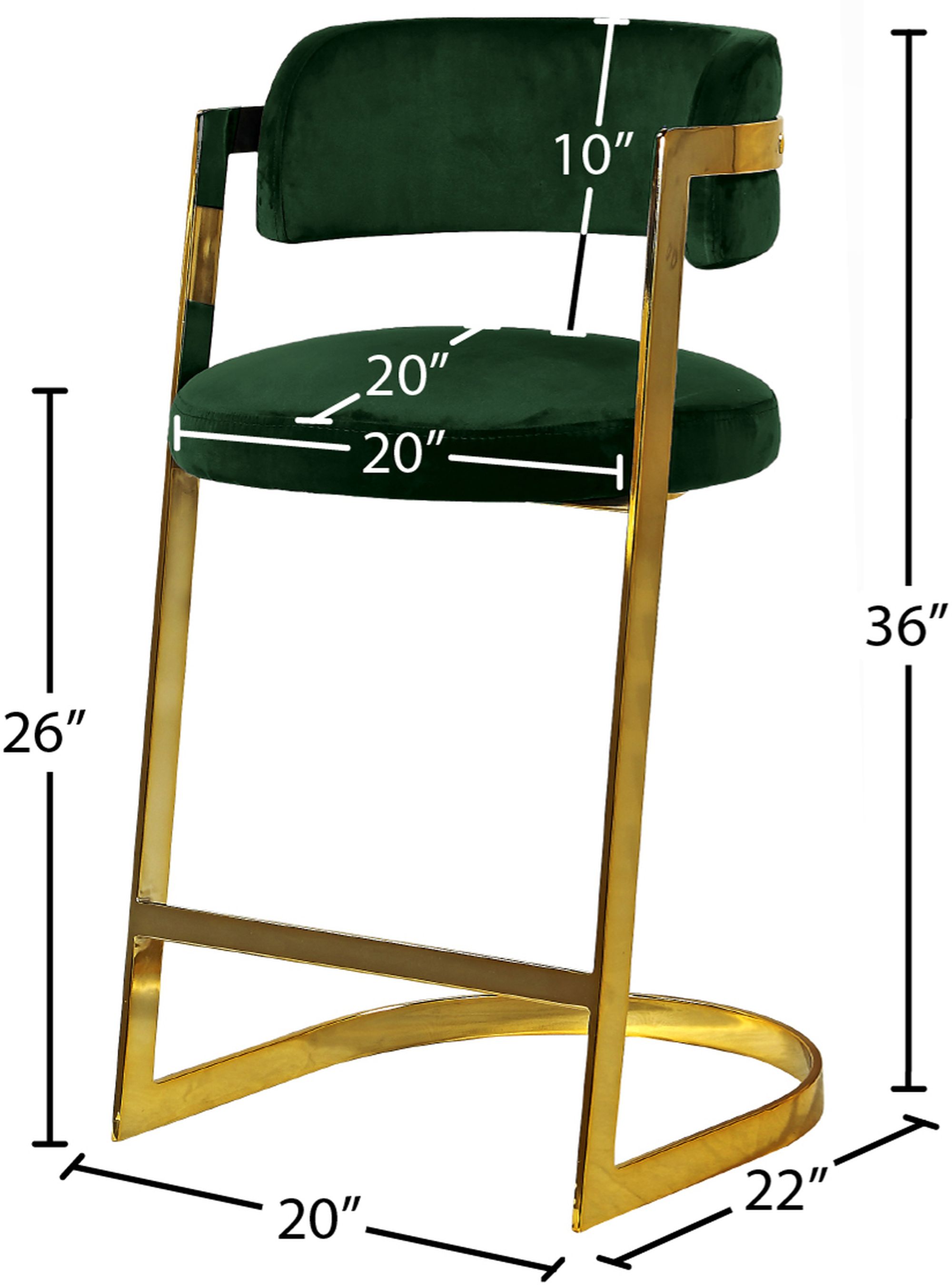 Stephanie Velvet Counter Stool with Polished Gold Metal Frame