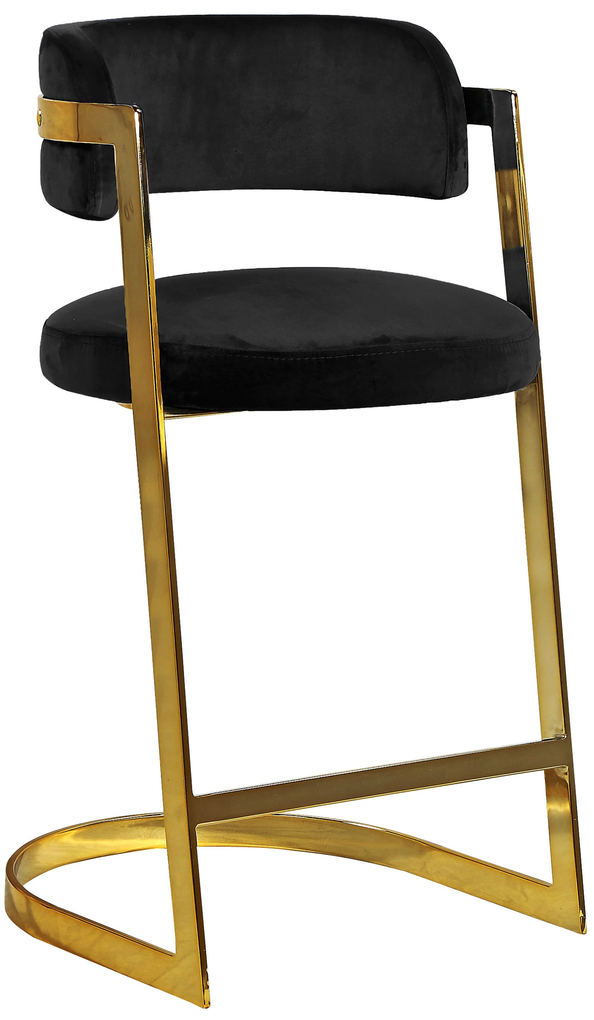 Stephanie Velvet Counter Stool with Polished Gold Metal Frame